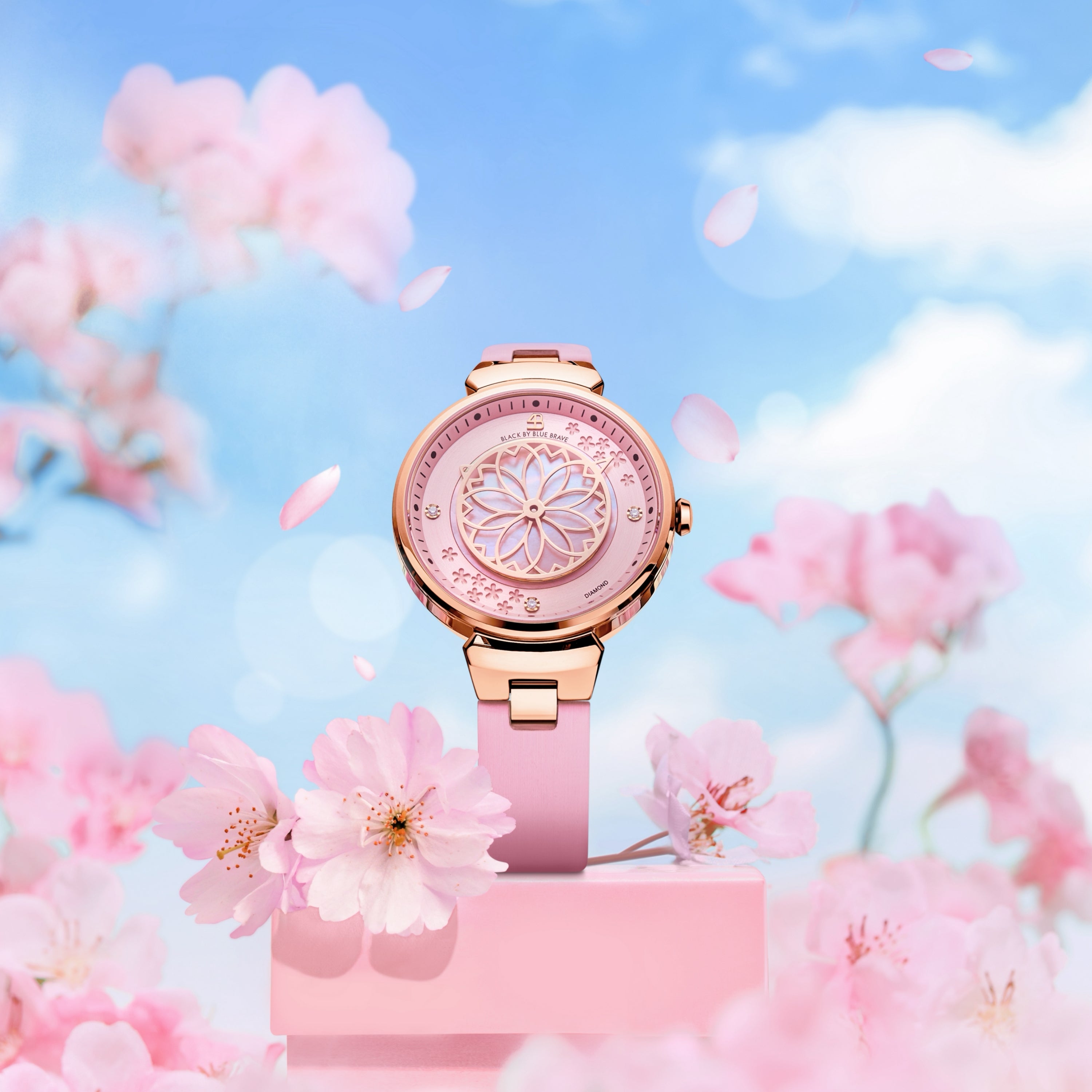The Artistic Cherry Blossom Timepiece Collection - A Modern Masterpiece with Patented Floral Petal Dial and Cherry Blossom Pattern on Mother of Pearl