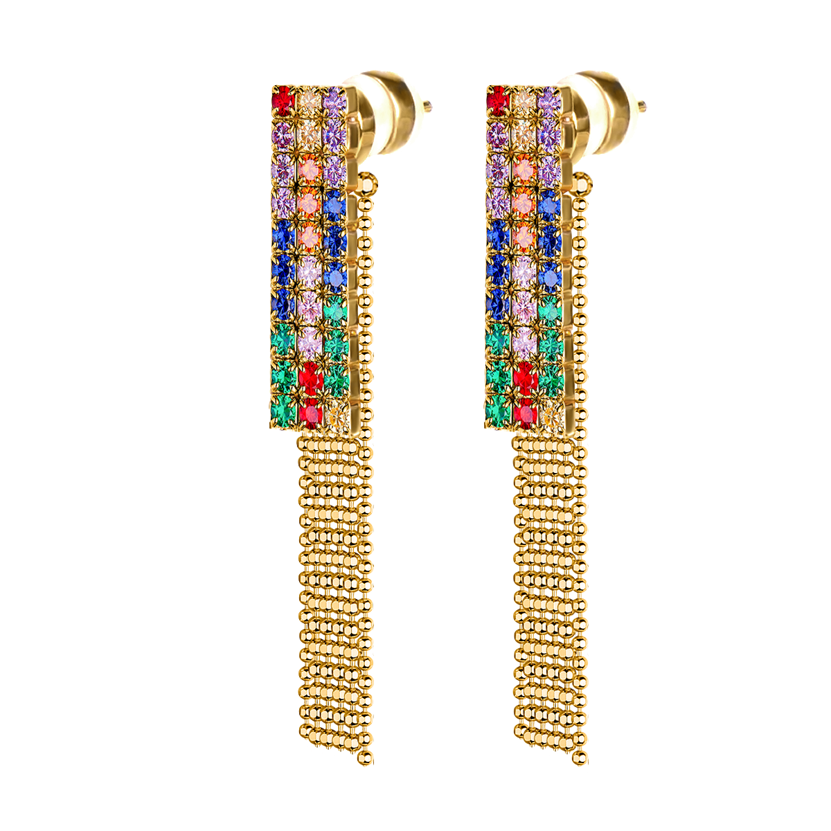 Love Wins Rainbow Zirconia Chandelier Earrings Sterling Sliver Gold Plated