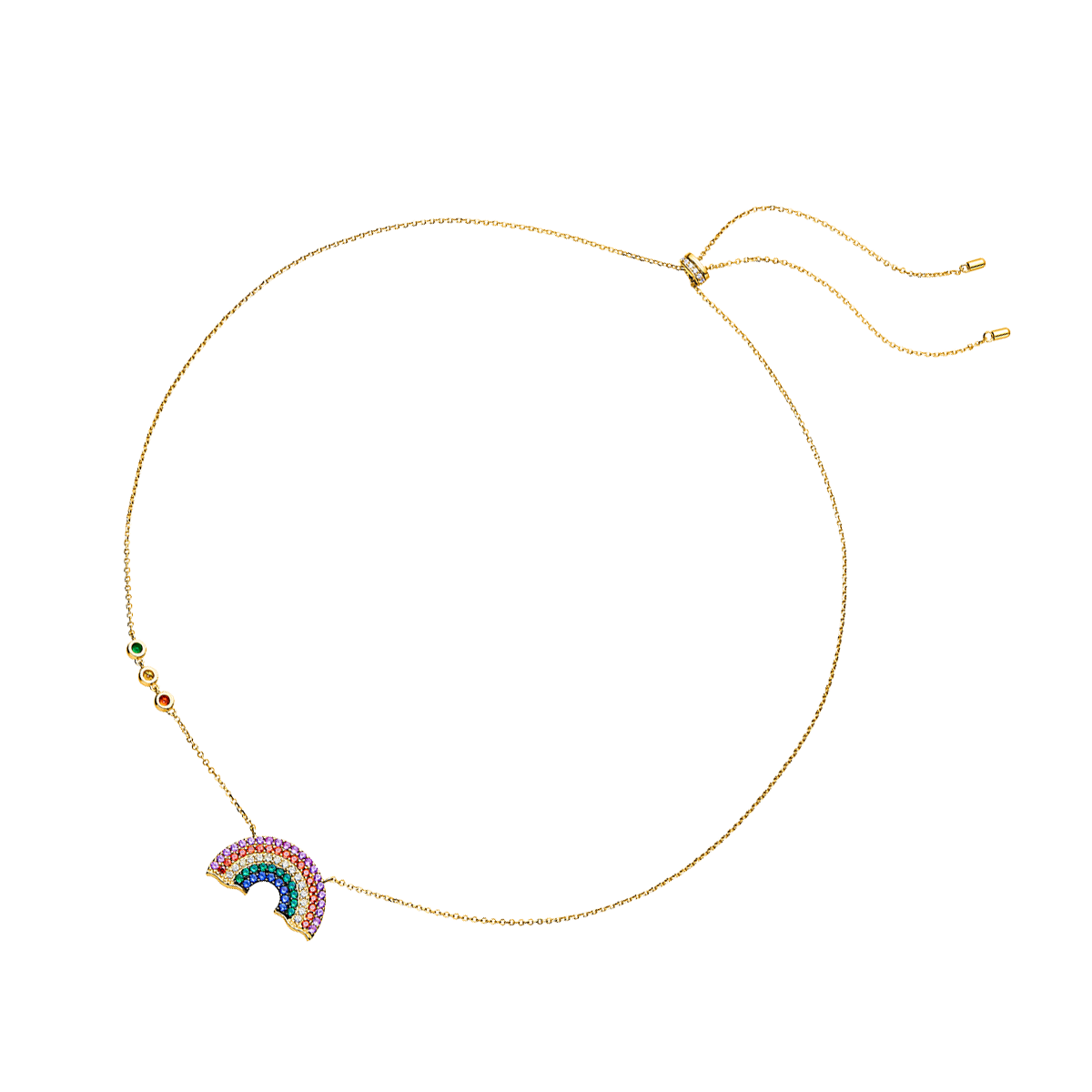 Love Wins Rainbow Zirconia Gold Adjustable Chain Necklace Sterling Sliver Gold Plated