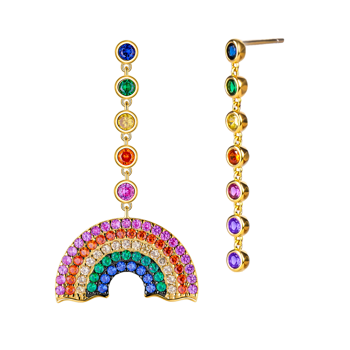 Love Wins Rainbow Zirconia Asymmetric Drop Earrings Sterling Sliver Gold Plated