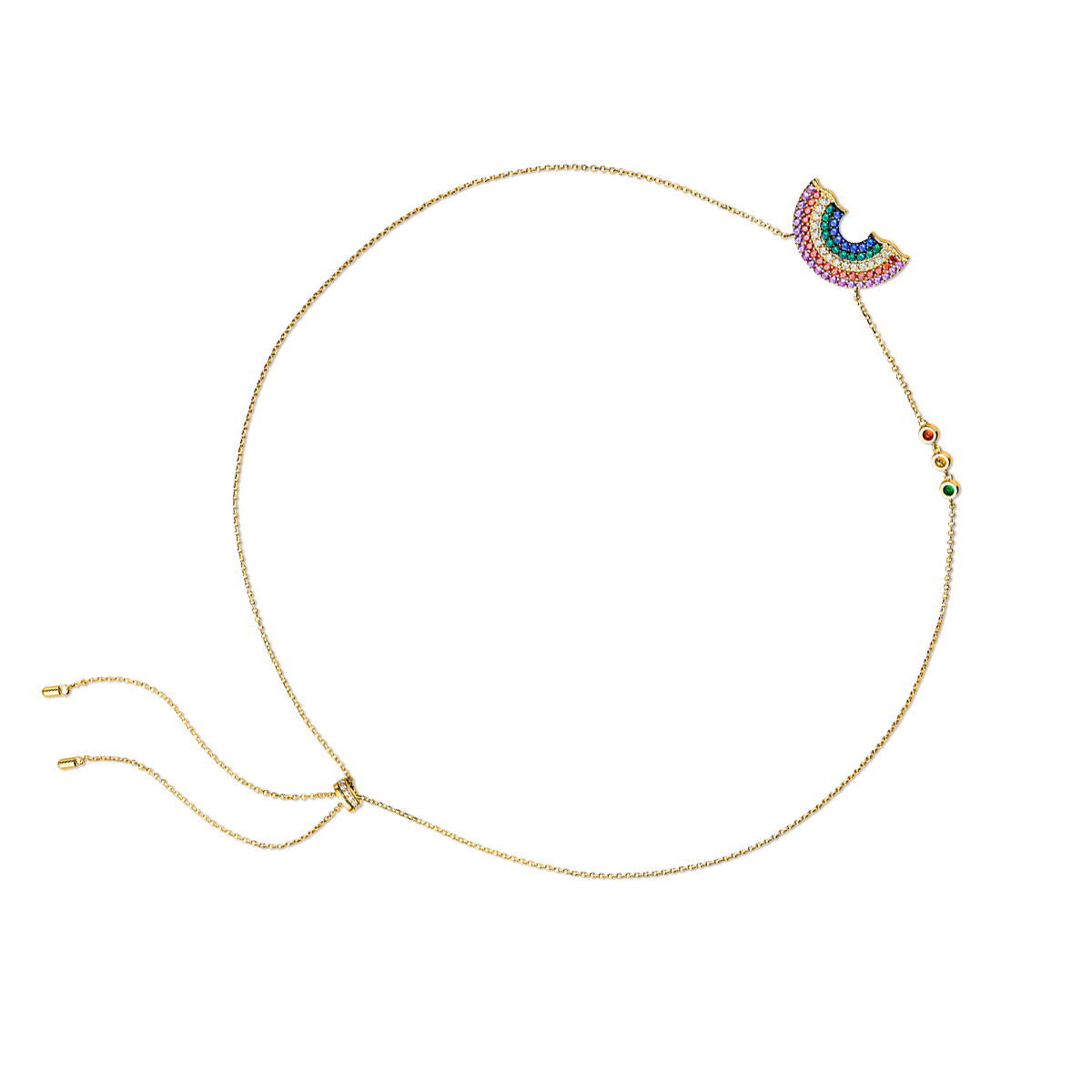 Love Wins Rainbow Zirconia Gold Adjustable Chain Necklace Sterling Sliver Gold Plated