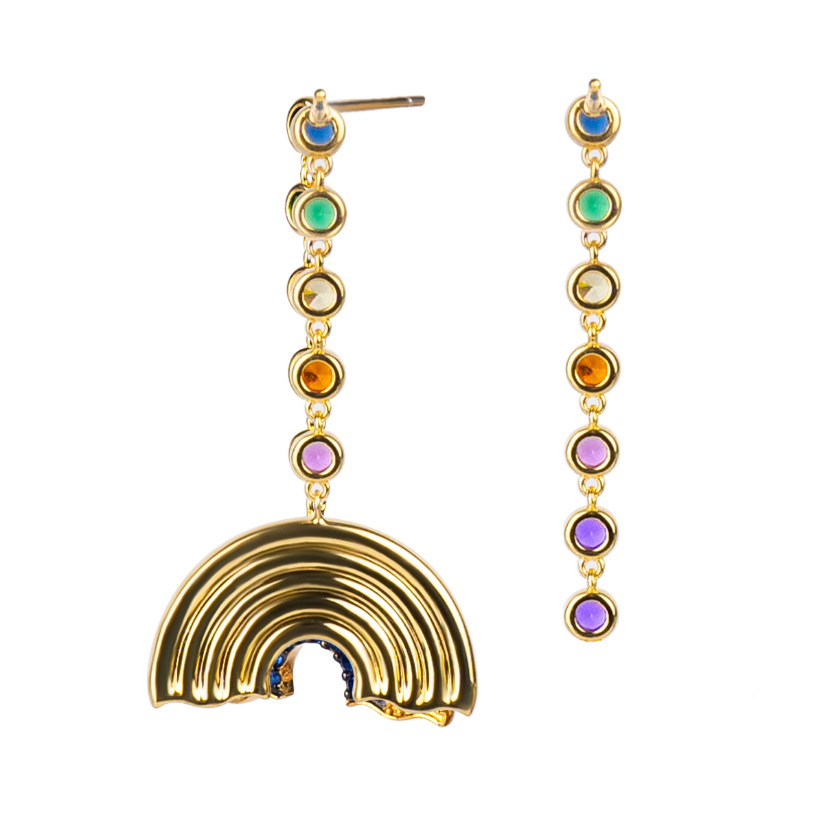 Love Wins Rainbow Zirconia Asymmetric Drop Earrings Sterling Sliver Gold Plated