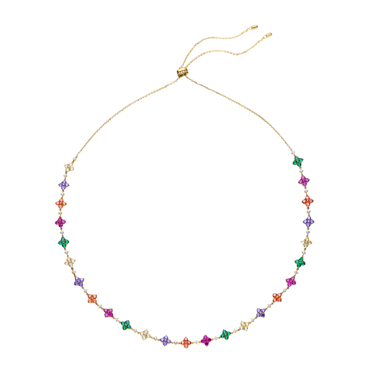 Love Wins Rainbow Flower Zirconia Gold Adjustable Necklace Sterling Sliver Gold Plated