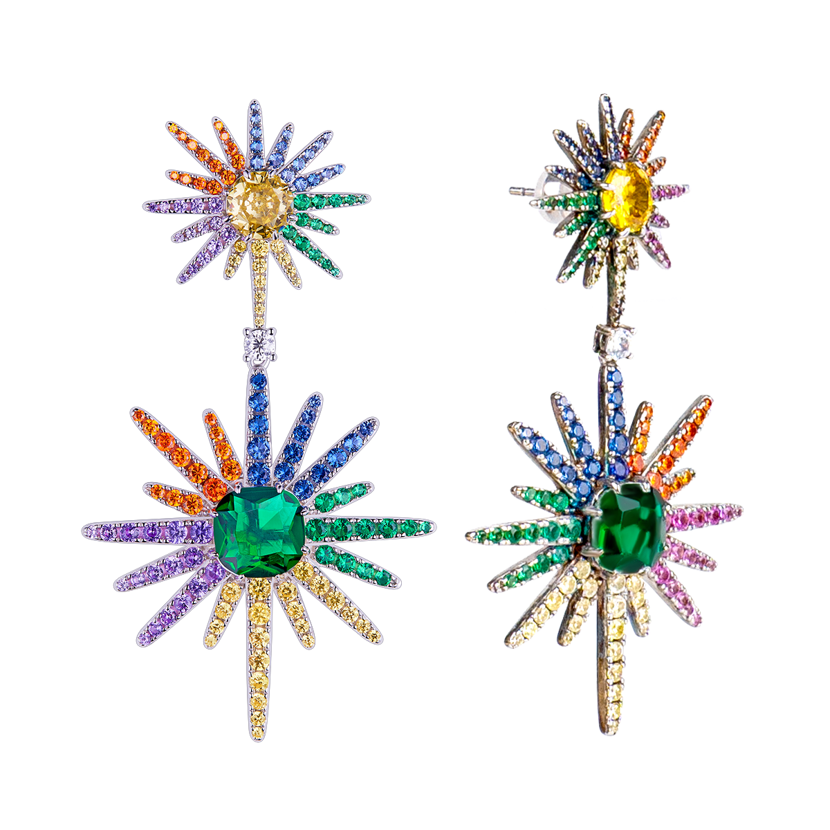 Love Wins Rainbow Zirconia Starburst Earrings Sterling Sliver Gold Plated