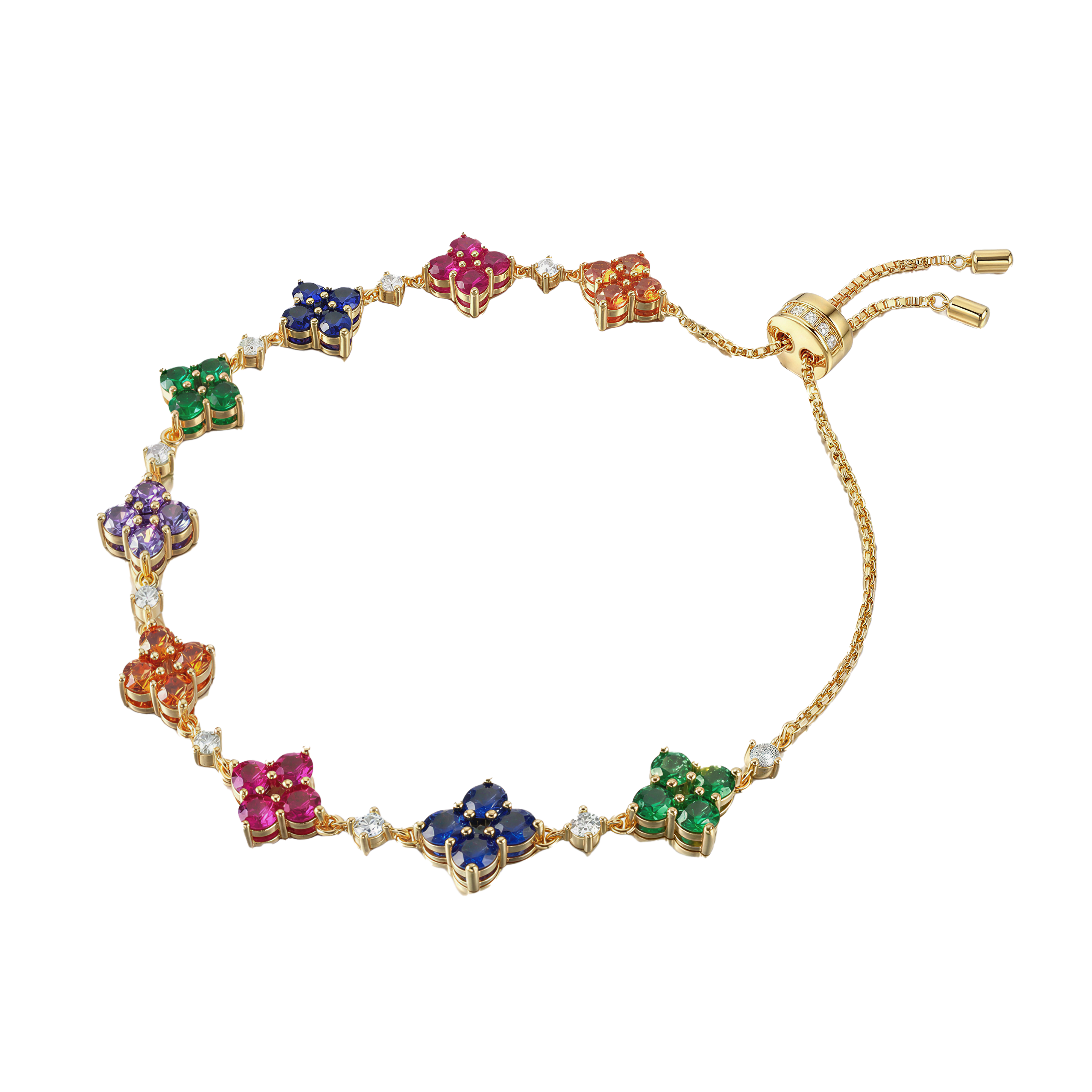 Love Wins Rainbow Flower Zirconia Gold Adjustable Bracelet Sterling Sliver Gold Plated