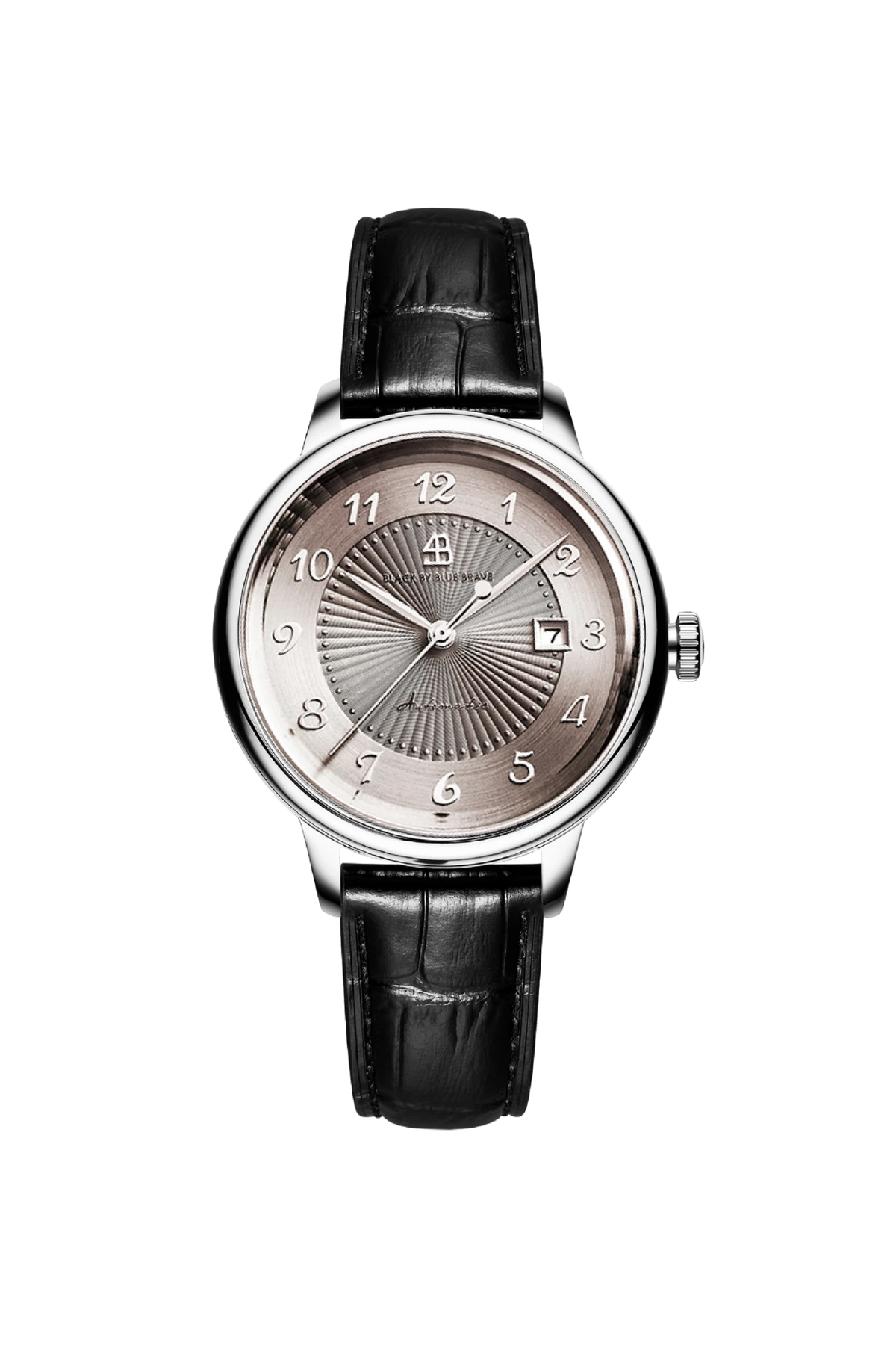 Classic 1986 Silver Flinqué Grey Arabic Dial Automatic Leather Watch