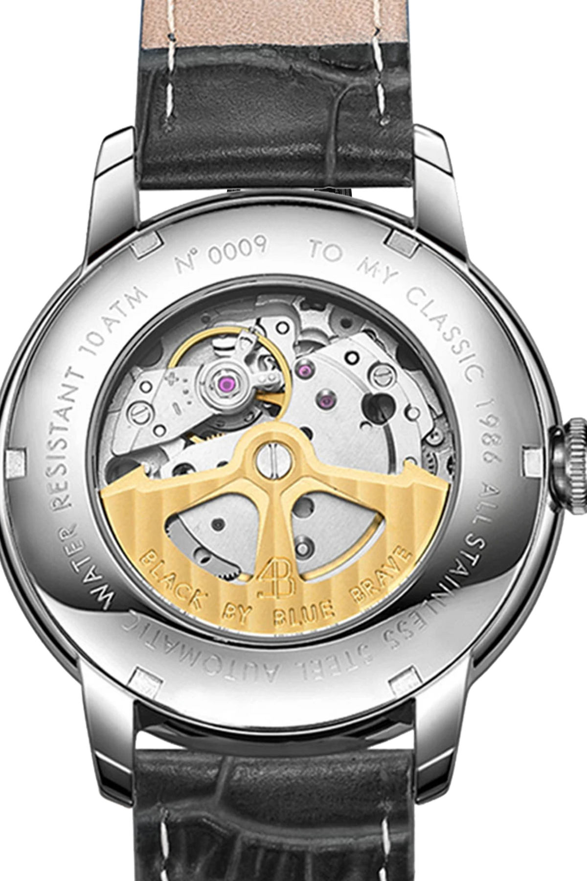 Classic 1986 Silver Flinqué Grey Arabic Dial Automatic Leather Watch