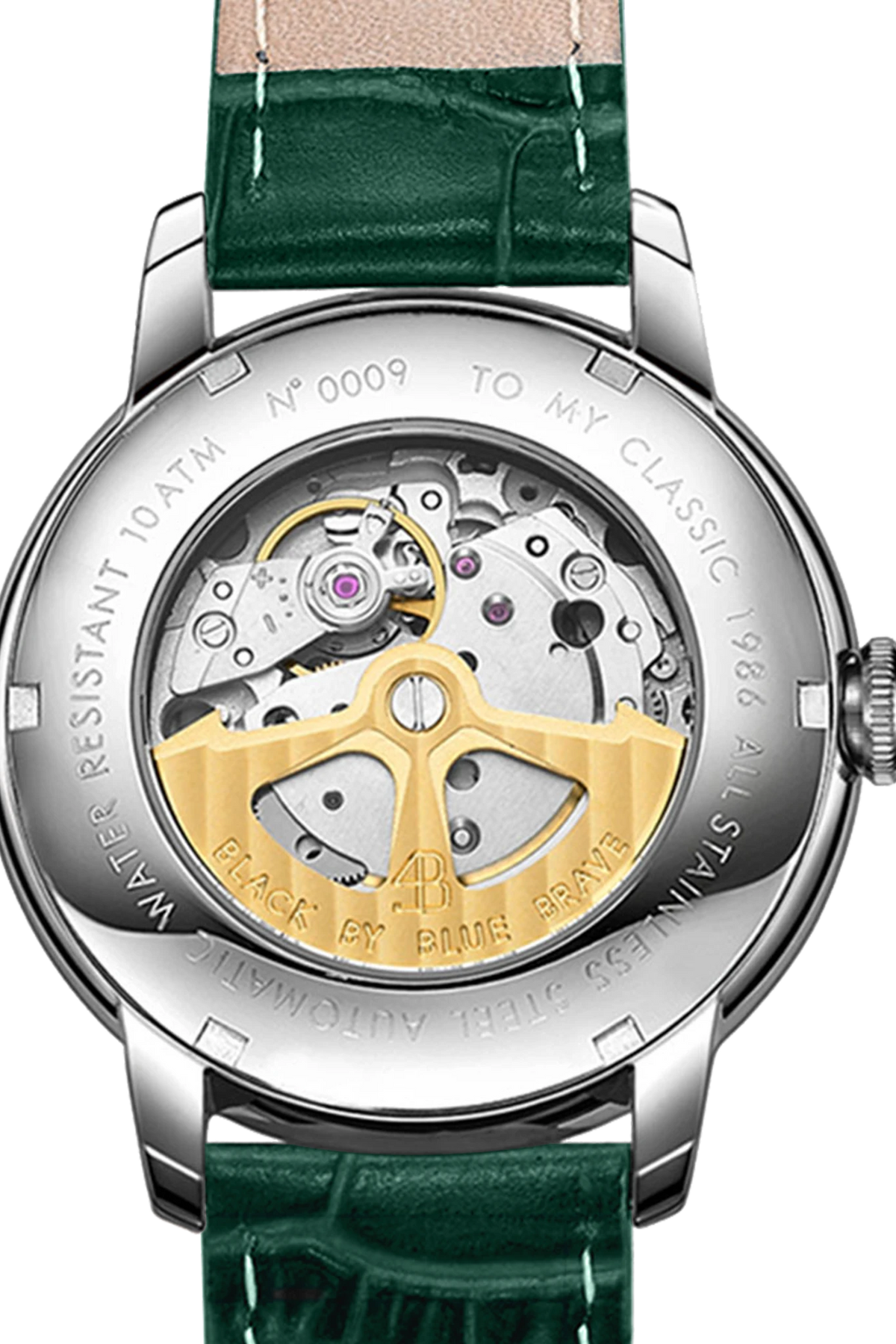 Classic 1986 Silver Green Dial Automatic Leather Watch