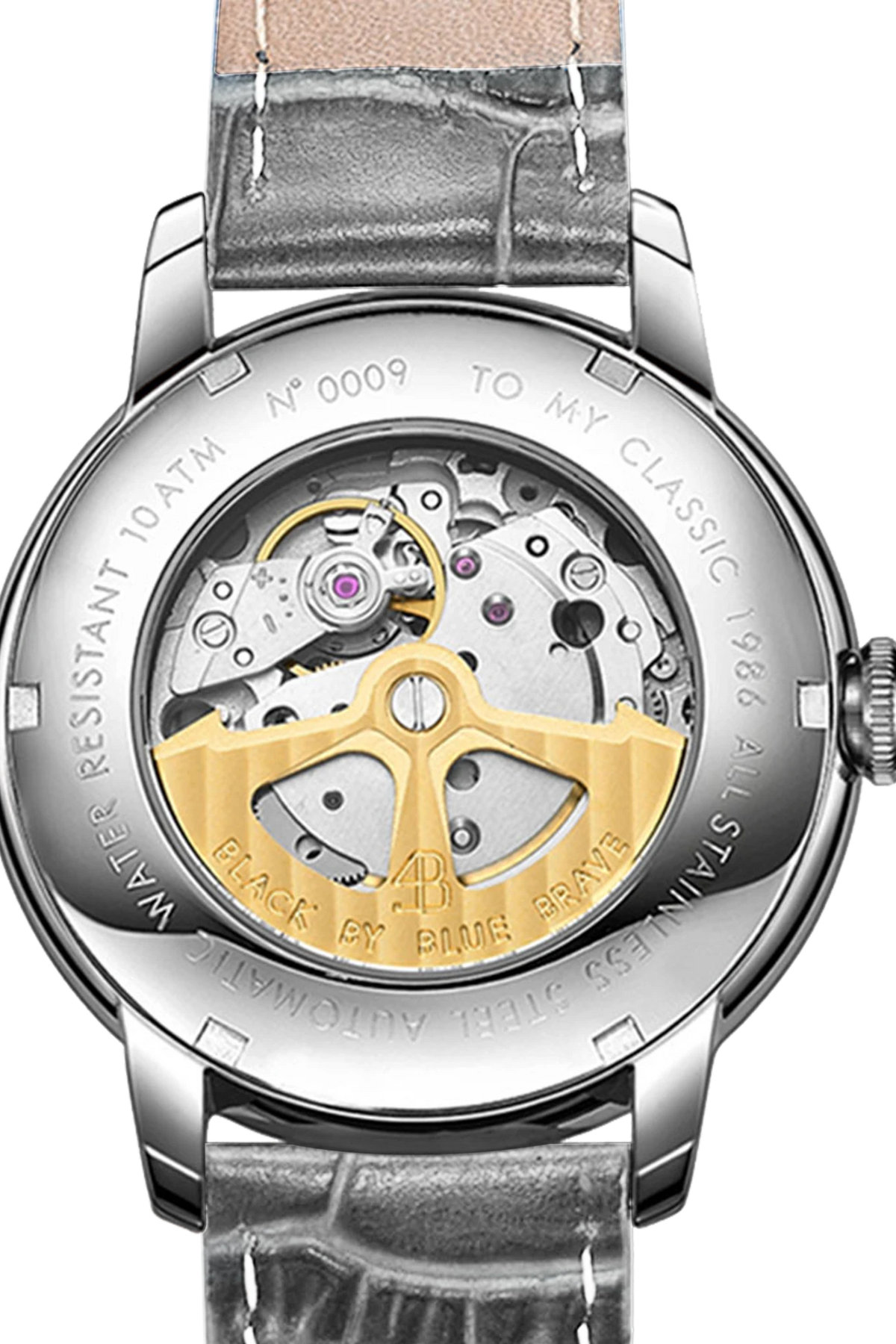 Classic 1986 40mm White Dial Grey Leather Strap Automatic Watch
