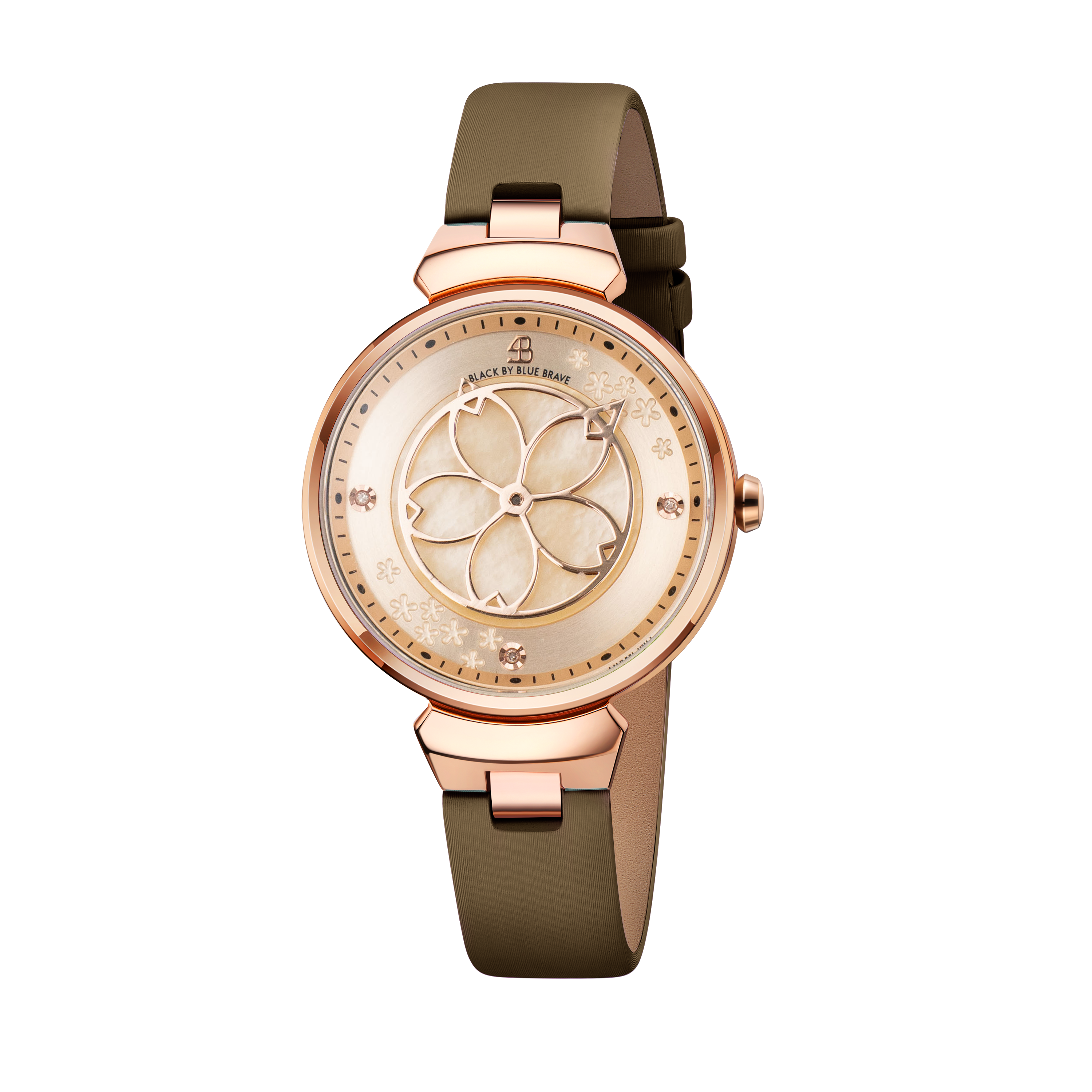 Cherry Blossom Champagne Mother Of Pearl Dial Sakura Petal Hand Leather Strap Watch - BLACK BY BLUE BRAVE