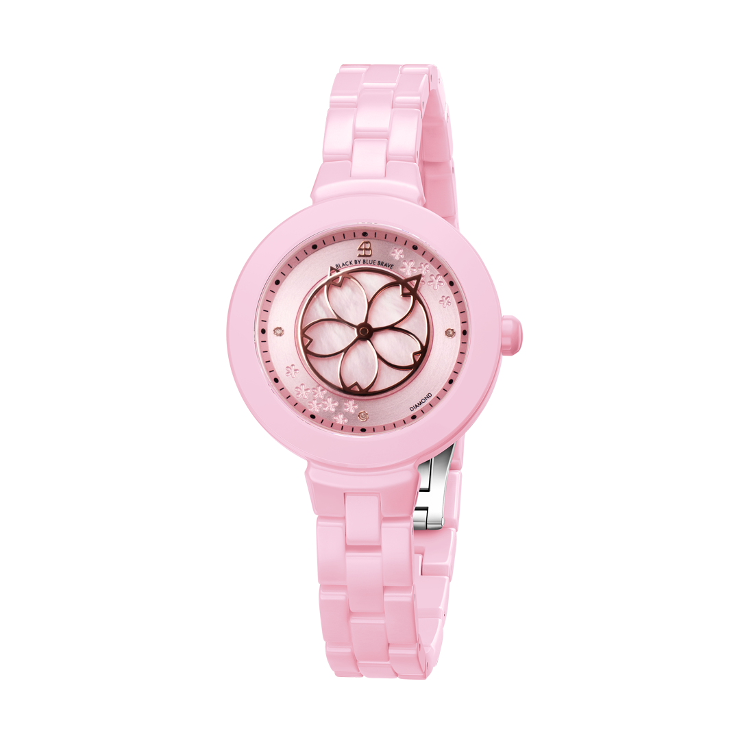 Cherry Blossom 34mm Pink Mother Of Pearl Dial Sakura Petal Hand Ceramic Watch - BLACK BY BLUE BRAVE