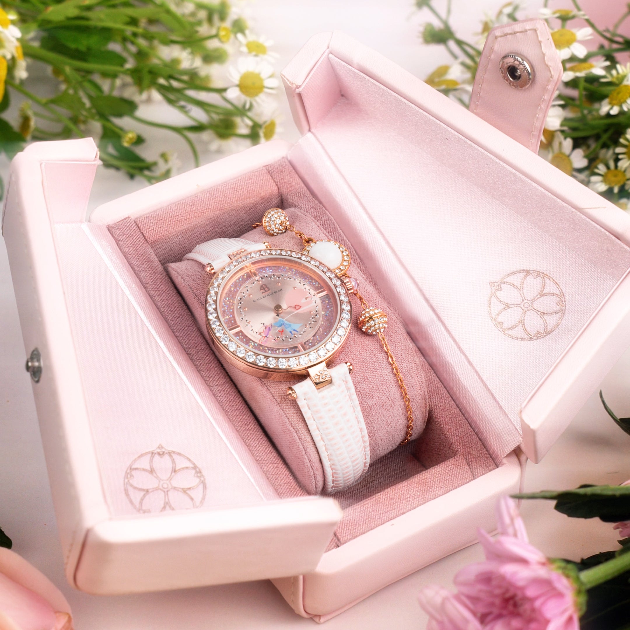 Cowherd and Weaver Girl 34mm Pink Dial Magpies Bridge Genuine Leather Strap Watch (One Watch & One Free Bracelet)