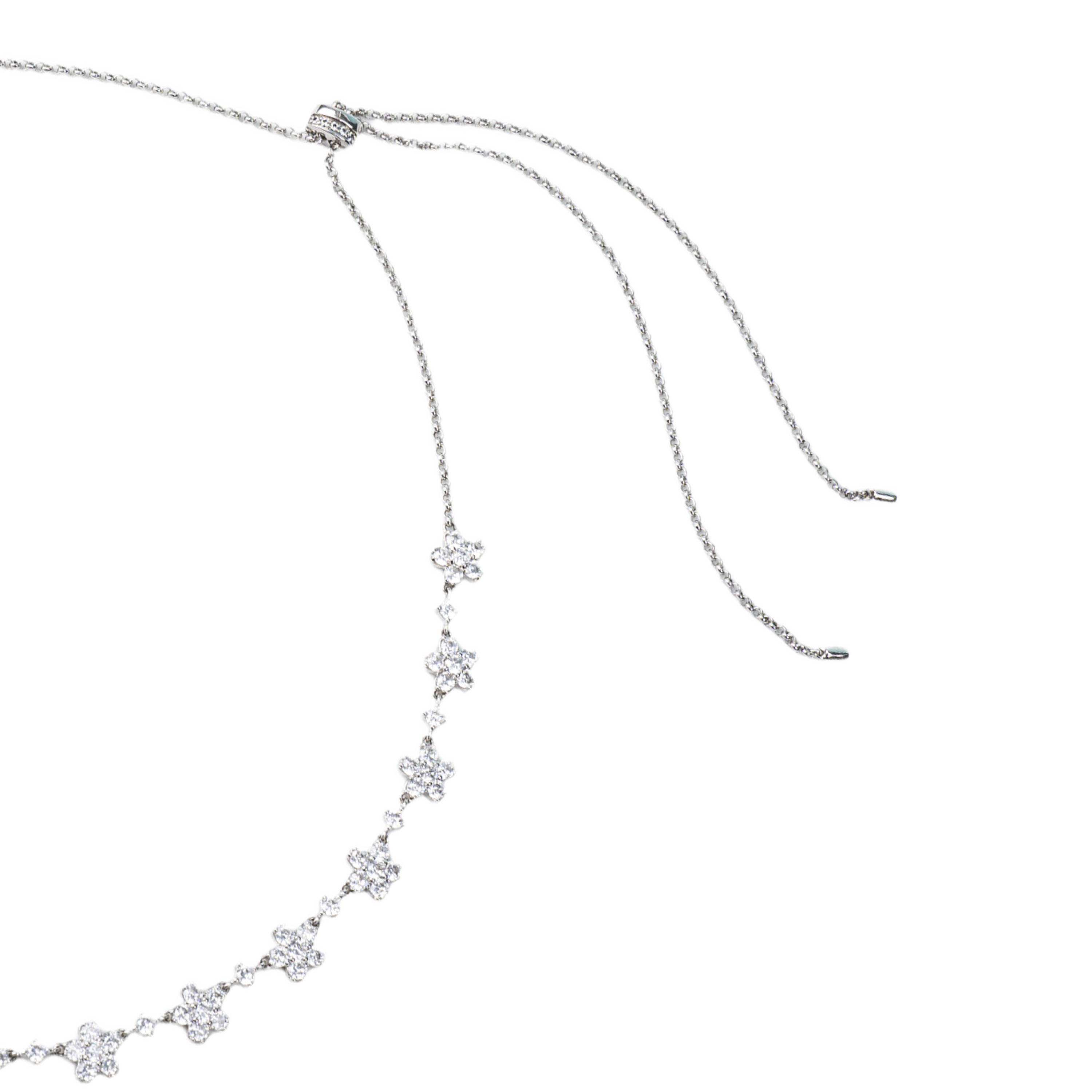 Cherry Blossom Cascade 19-Flower Sakura Zirconia Silver Necklace (Platinum Plated)