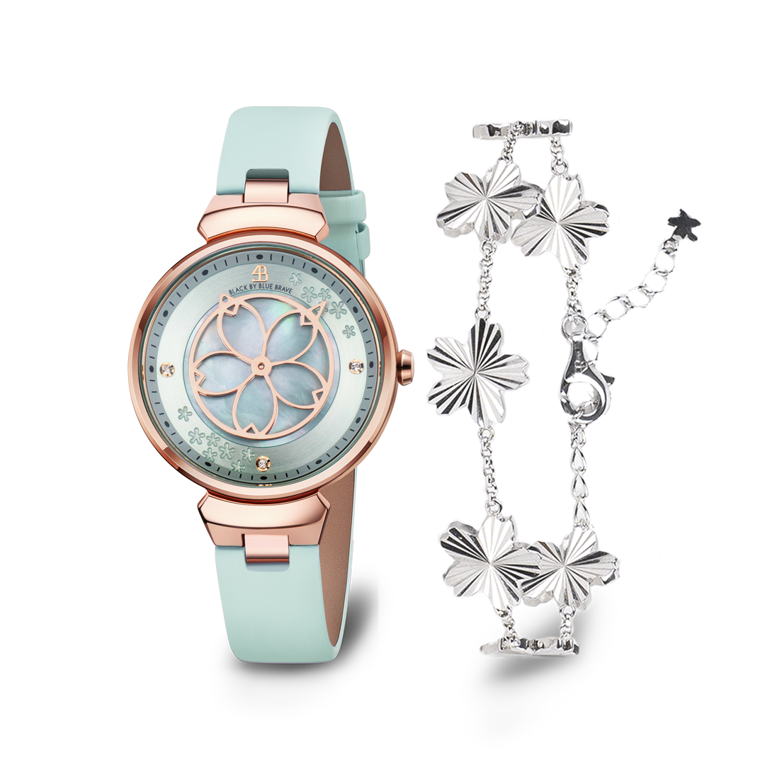 Blue Cherry Blossom Watch With Silver Cherry Blossom Gleam Bracelet - BLACK BY BLUE BRAVE