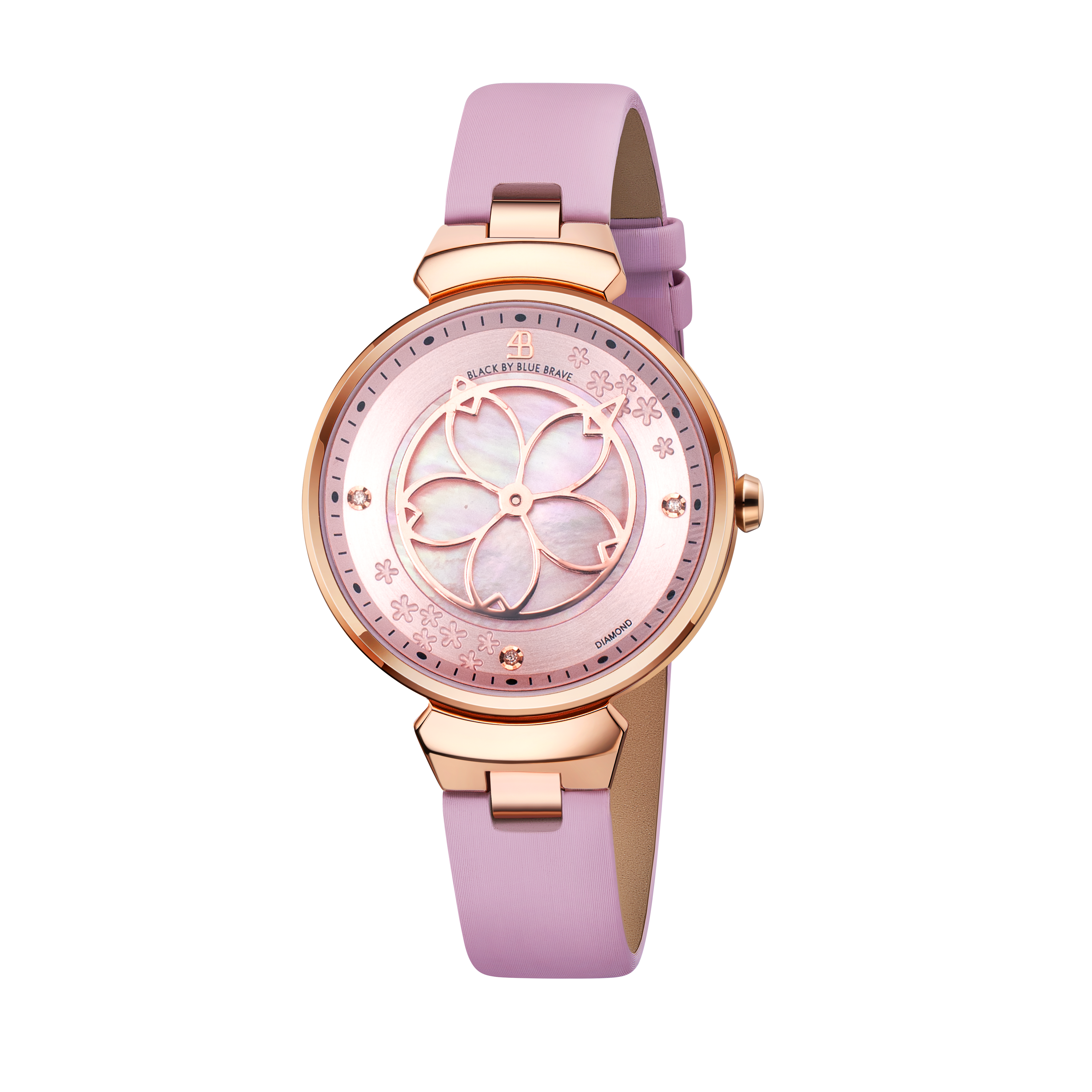 Cherry Blossom Pink Mother Of Pearl Dial Genuine Diamonds Sakura Petal Hand Leather Strap Watch - BLACK BY BLUE BRAVE