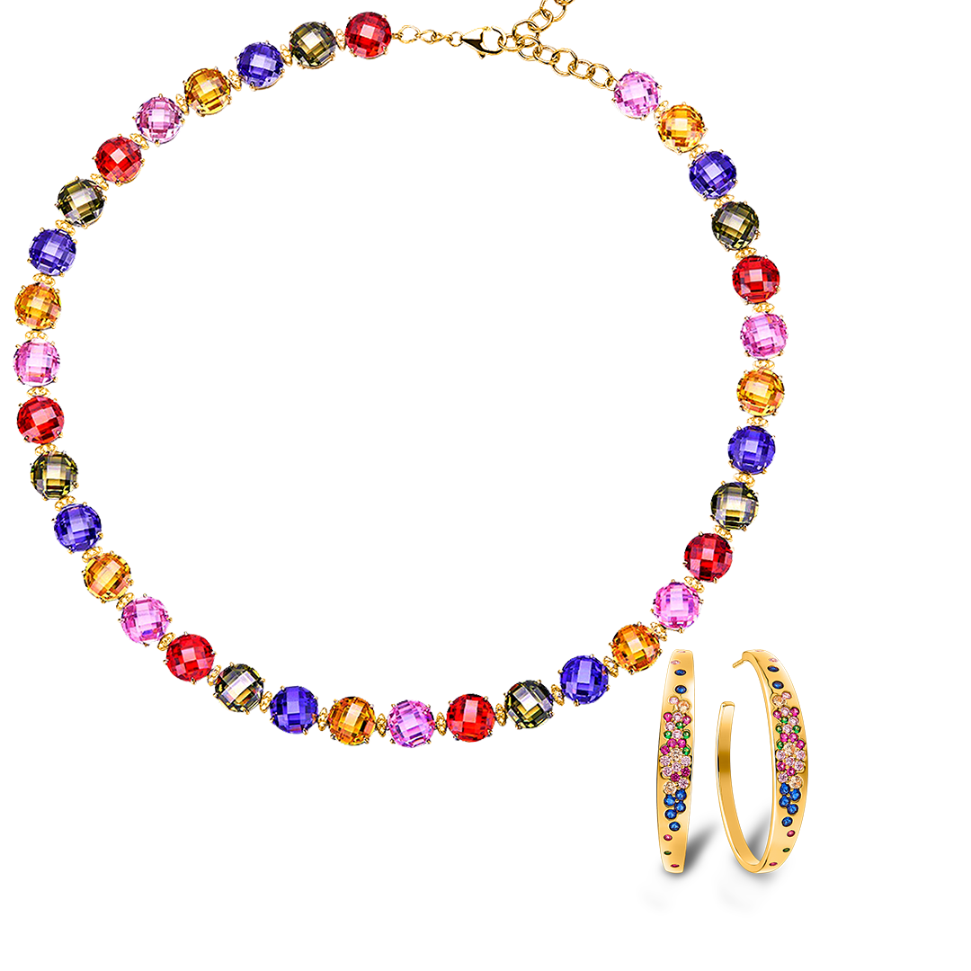 Love Wins Rainbow Zirconia Gold Tennis Necklace & Blossom Earrings - BLACK BY BLUE BRAVE