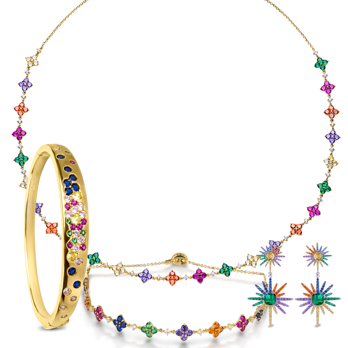 Love Wins Rainbow Zirconia Jewelleries (Necklace & Two Bracelets & Earrings) - BLACK BY BLUE BRAVE