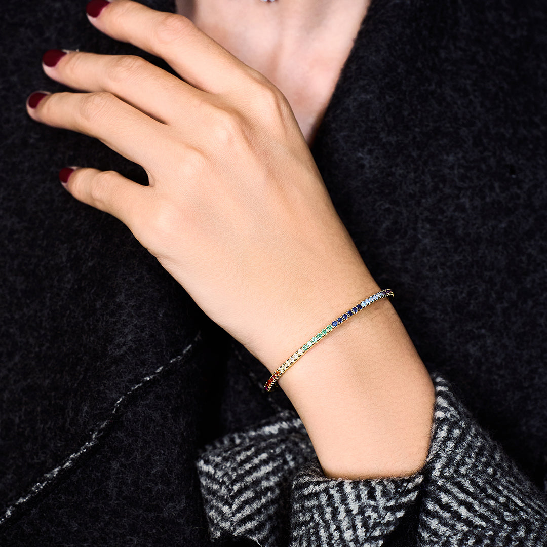 Love Wins Rainbow Zirconia Rosegold Cuff Bracelet (Sterling Sliver, Rosegold Plated)