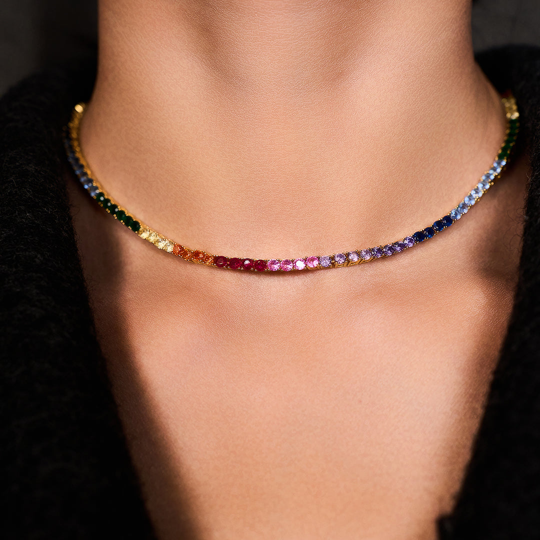 Love Wins Rainbow Zirconia Tennis Necklace Sterling Sliver Gold Plated