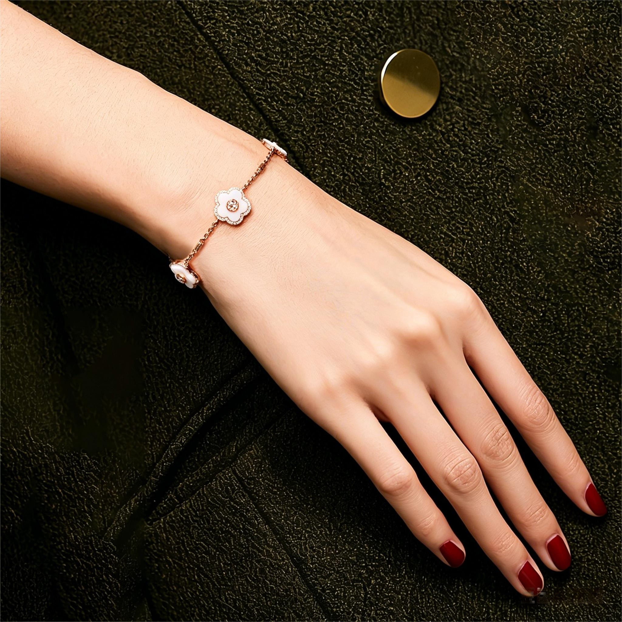 Cherry Blossom Ceramic Three White Ceramic Flowers Rosegold Bracelet 18K Rose Gold Plated - BLACK BY BLUE BRAVE