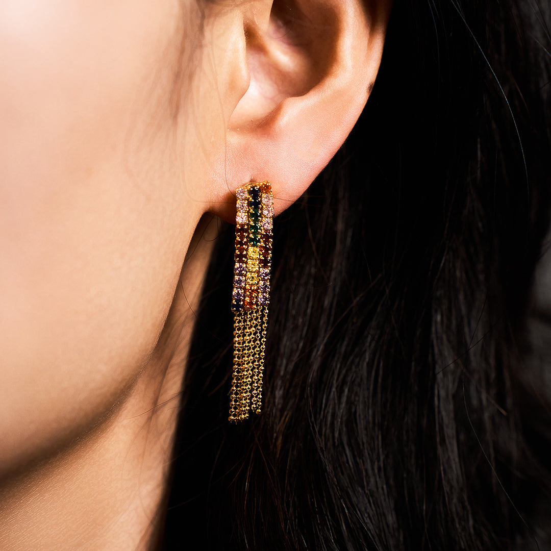 Love Wins Rainbow Zirconia Chandelier Earrings Sterling Sliver Gold Plated