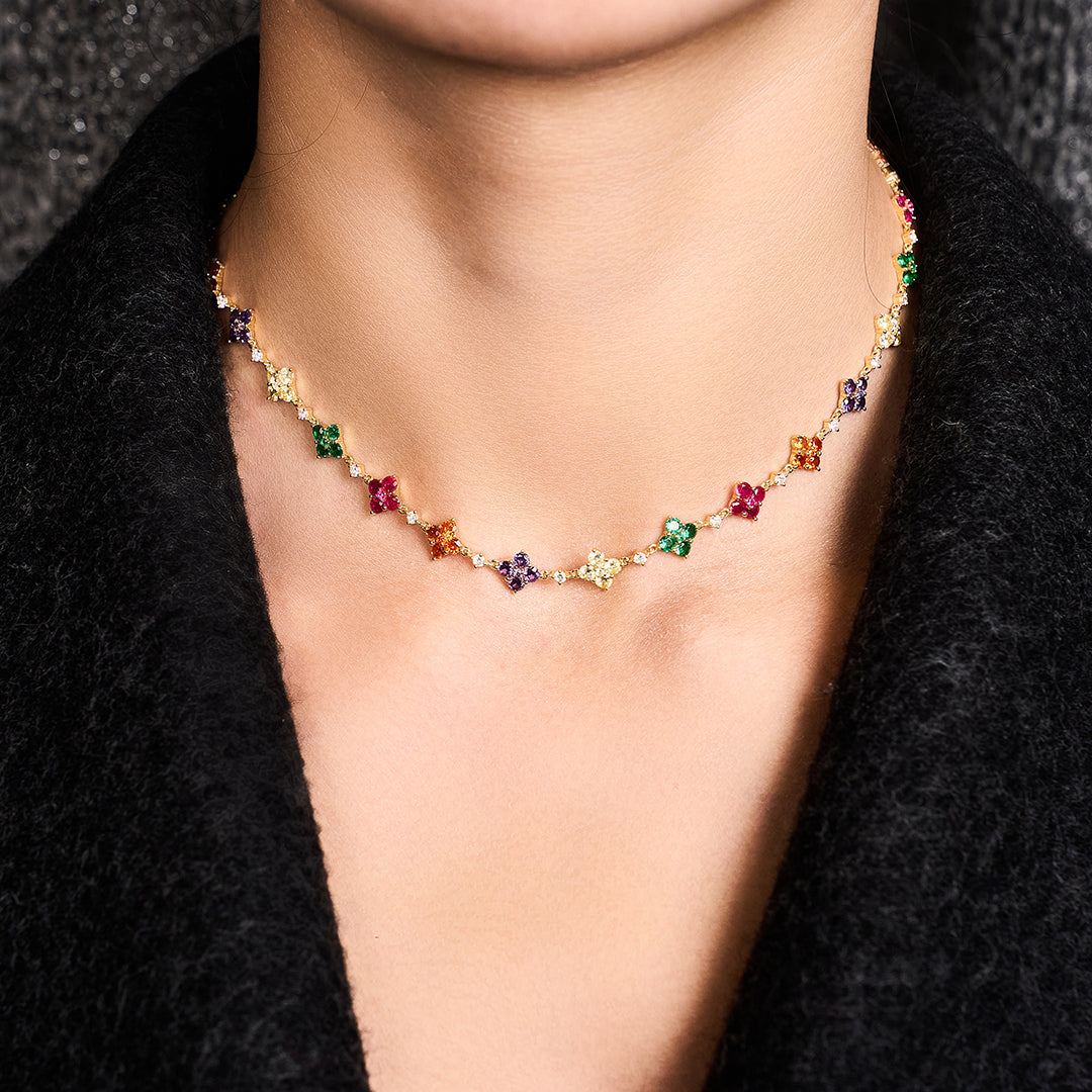 Love Wins Rainbow Flower Zirconia Gold Adjustable Necklace Sterling Sliver Gold Plated