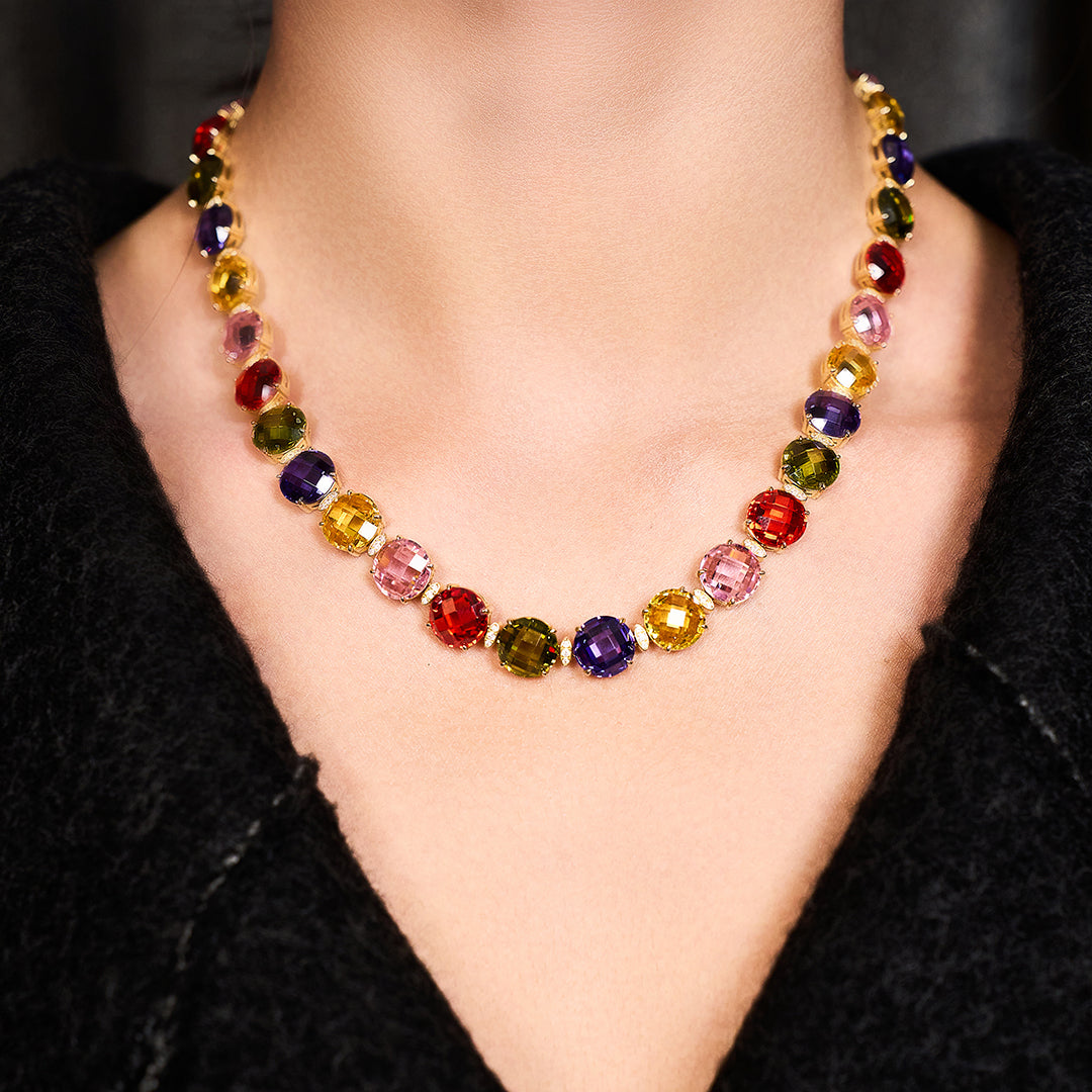 Love Wins Rainbow Zirconia Tennis Gold Necklace Sterling Sliver Gold Plated