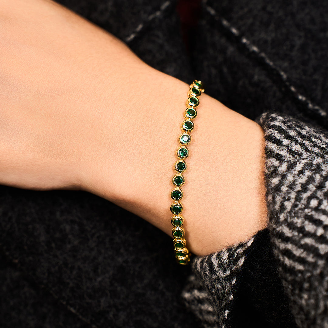 Love Wins Green Cubic Zirconia Tennis Bracelet (Sterling Sliver, Gold Plated)