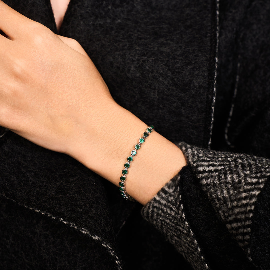 Love Wins Green Cubic Zirconia Tennis Bracelet (Sterling Sliver, Platinum Plated)