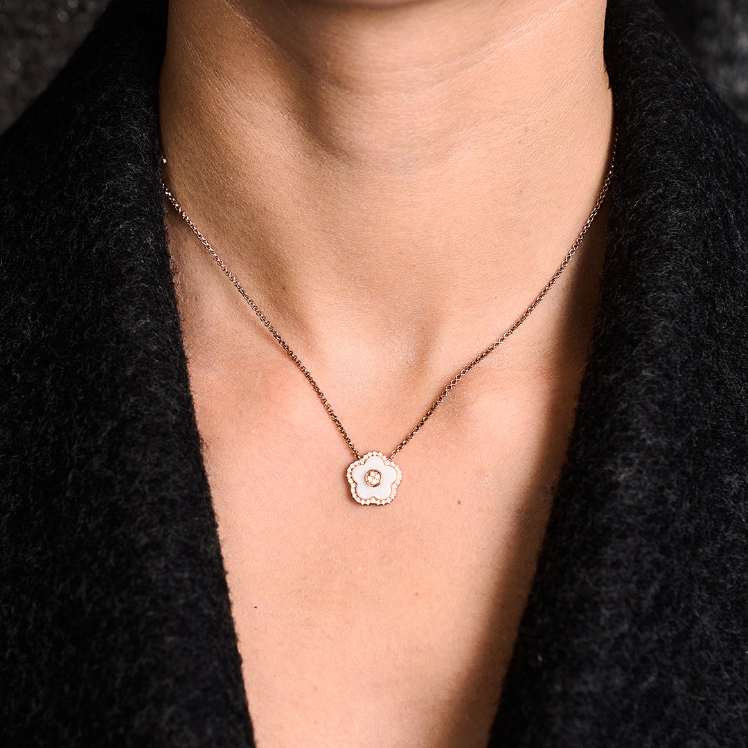 Cherry Blossom Ceramic White Ceramic Flower Rose Gold Adjustable Necklace 18K Rose Gold Plated - BLACK BY BLUE BRAVE