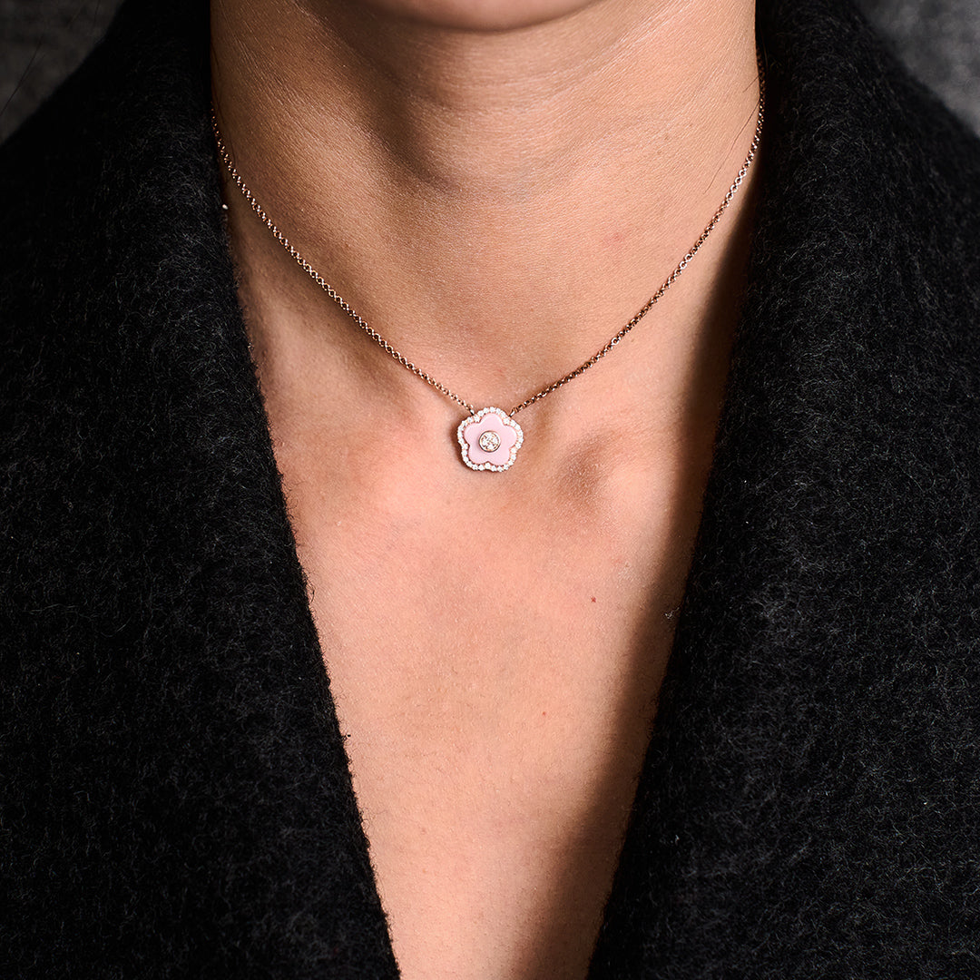 Cherry Blossom Ceramic Pink Ceramic Flower Rose Gold Adjustable Necklace 18K Rose Gold Plated