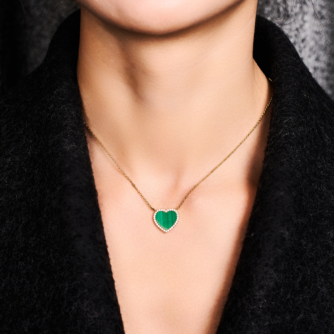 Love Heart Malachite Necklace 18K Gold Plated - BLACK BY BLUE BRAVE