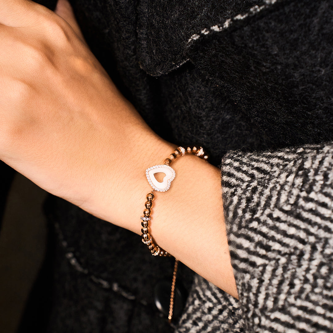 Love Heart White Ceramic Bracelet 18K Rose Gold Plated - BLACK BY BLUE BRAVE