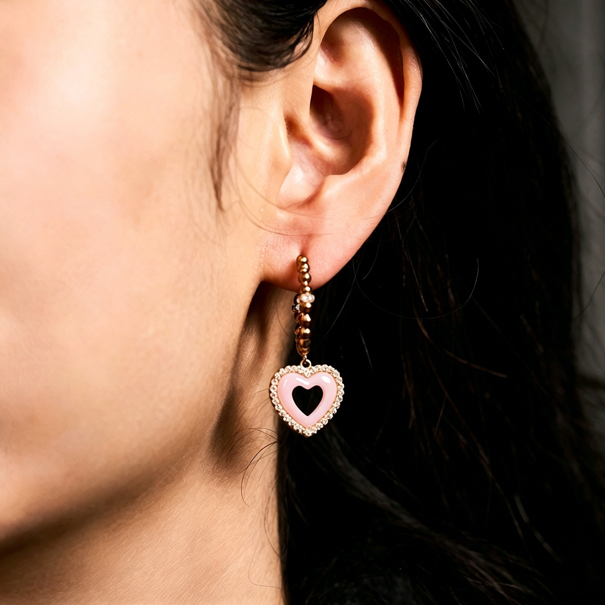 Love Heart Pink Ceramic Earrings 18K Rose Gold Plated 20mm - BLACK BY BLUE BRAVE
