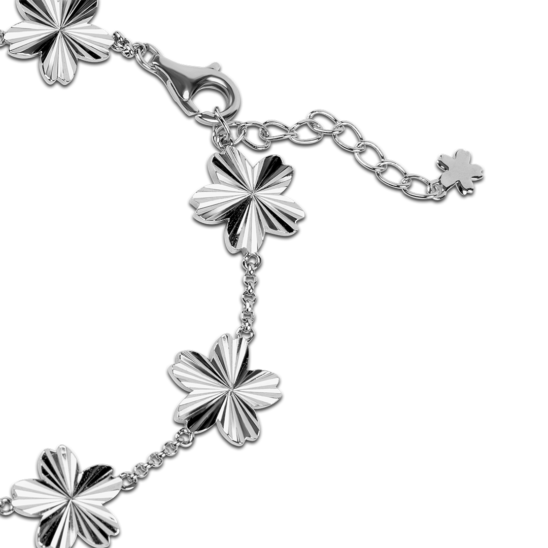Cherry Blossom Gleam 7-Flower Silver Bracelet (Platinum Plated)
