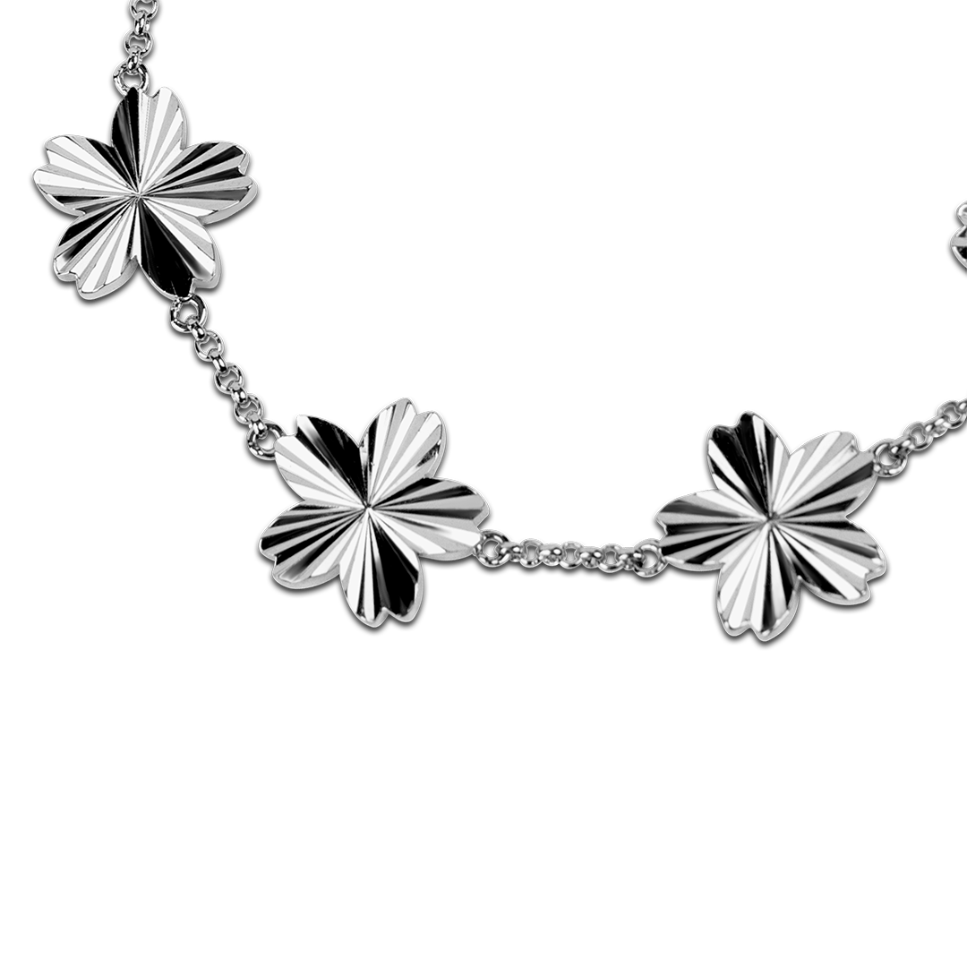 Cherry Blossom Gleam 7-Flower Silver Bracelet (Platinum Plated)