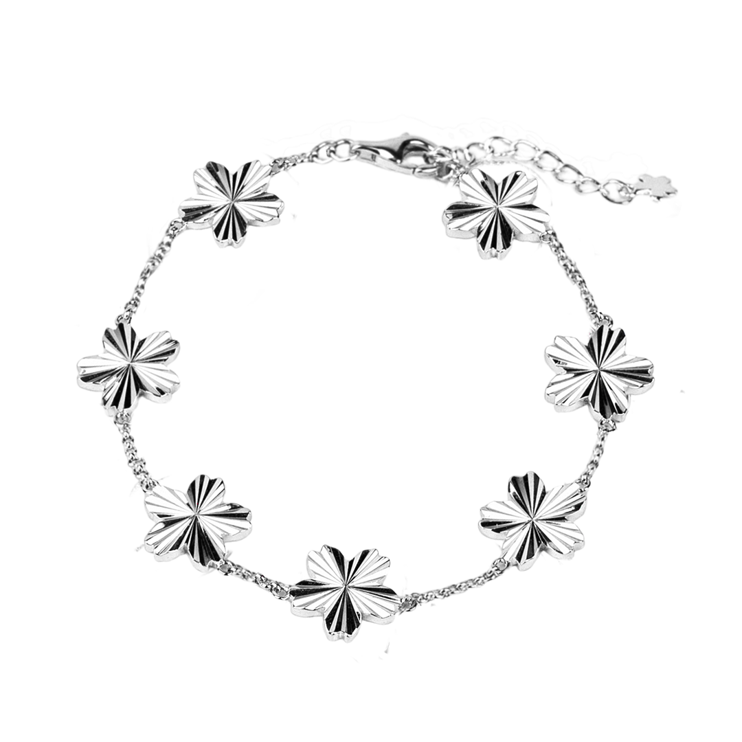 Cherry Blossom Gleam 7-Flower Silver Bracelet (Platinum Plated)