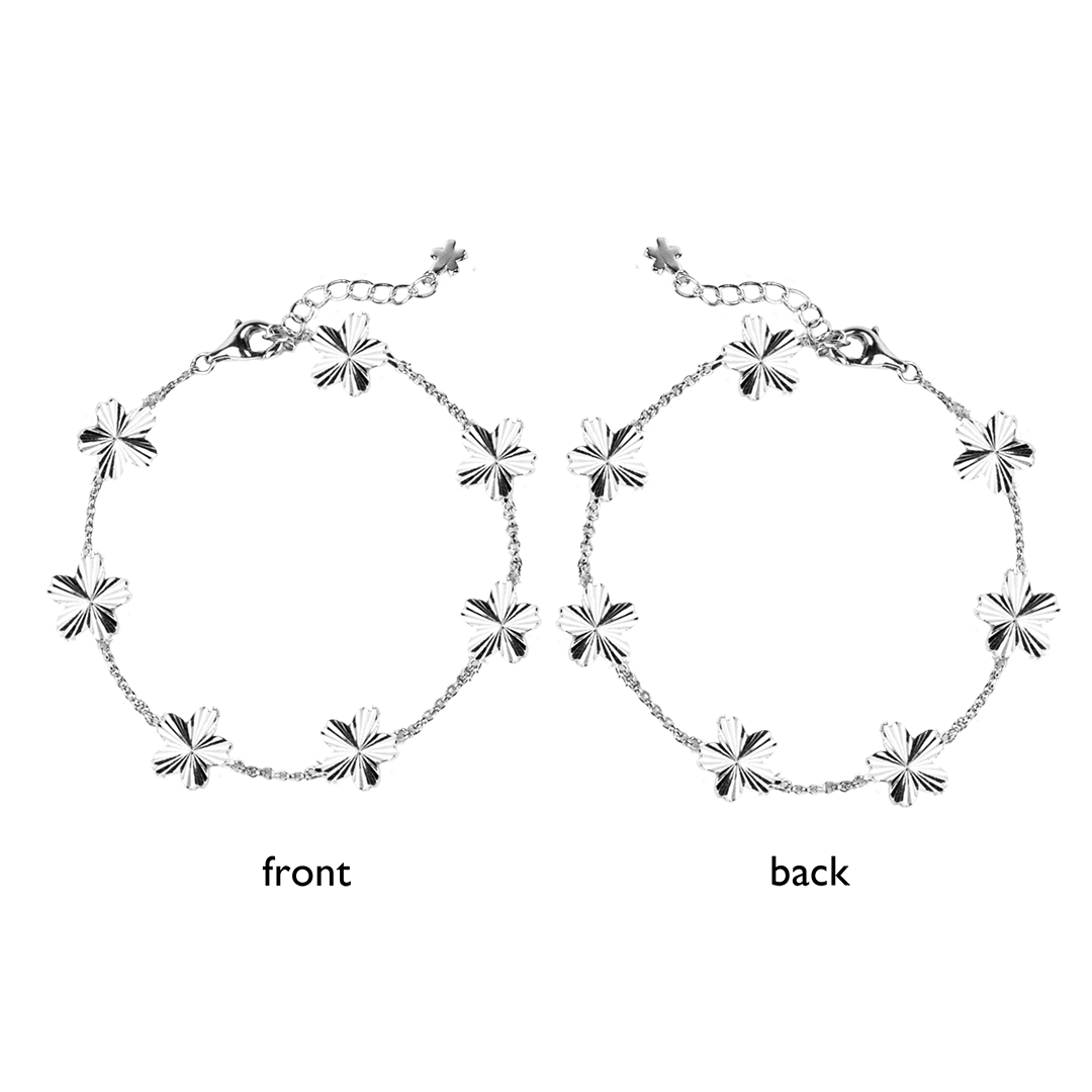 Cherry Blossom Gleam 7-Flower Silver Bracelet (Platinum Plated)