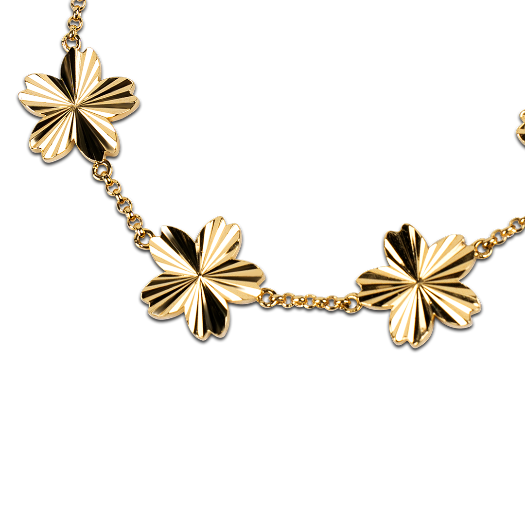 Cherry Blossom Gleam 7-Flower Gold Bracelet (18K Gold Plated)