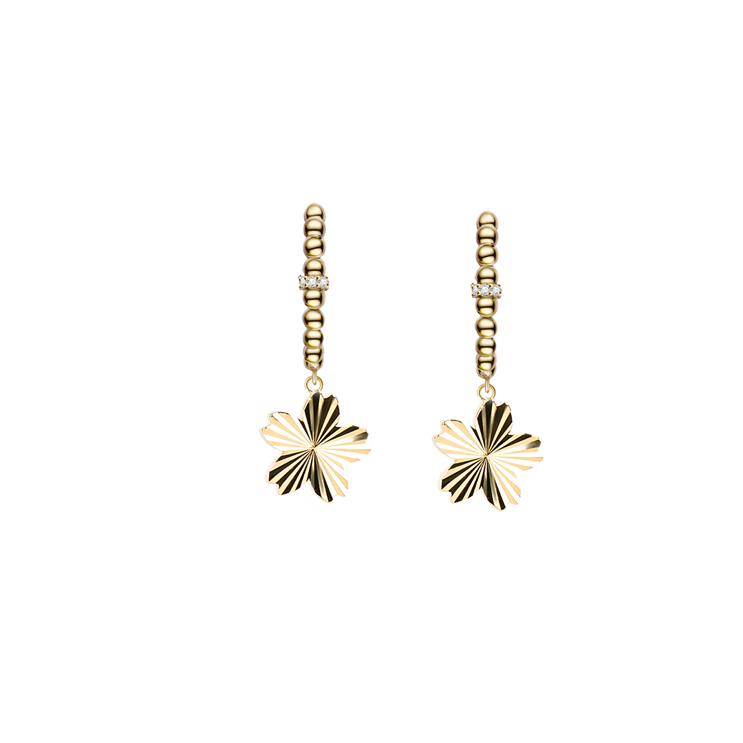 Cherry Blossom Gleam Sakura Gold Earrings (18K Gold Plated)