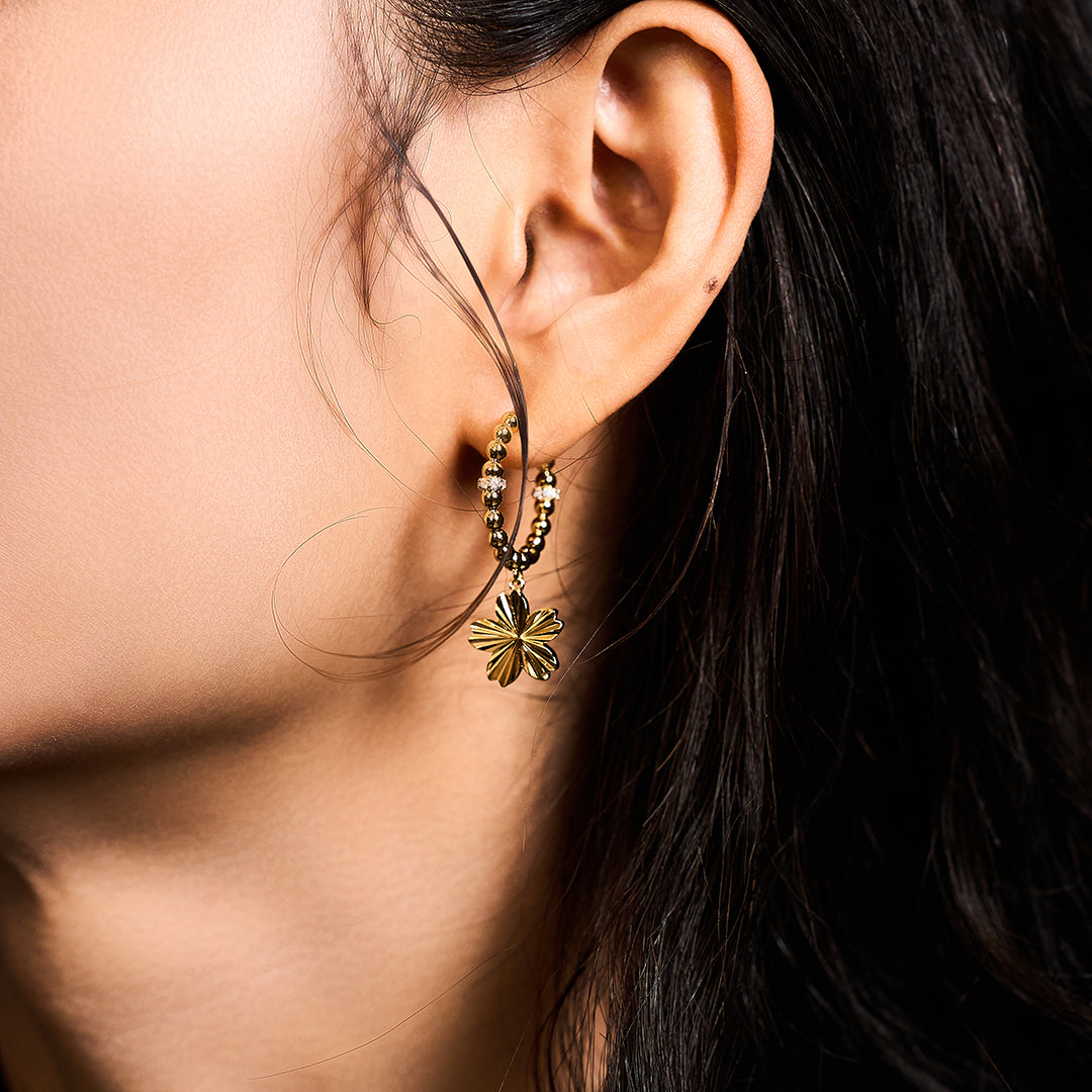 Cherry Blossom Gleam Sakura Gold Earrings (18K Gold Plated)