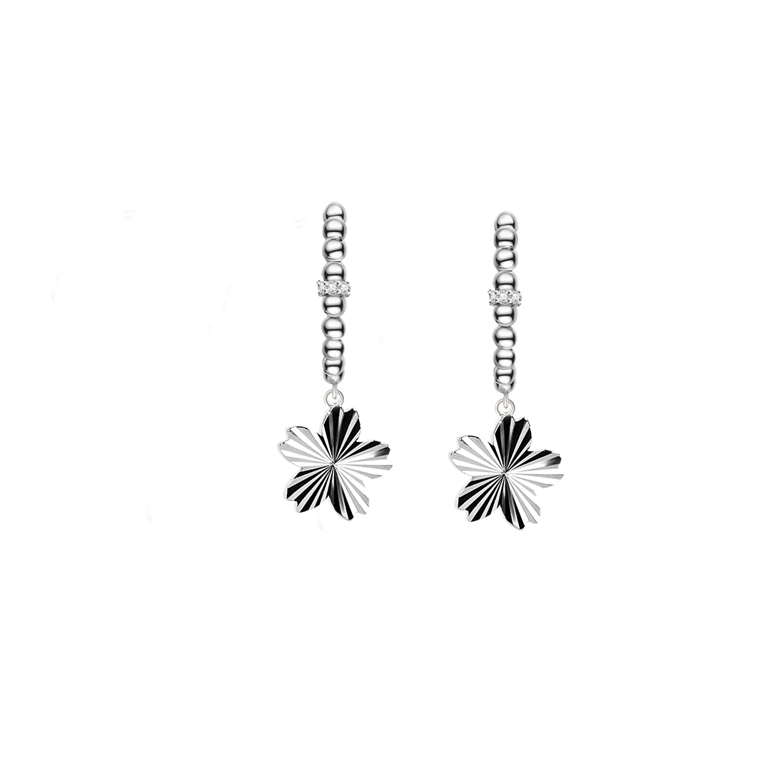 Cherry Blossom Gleam Sakura Silver Earrings (Platinum Plated)