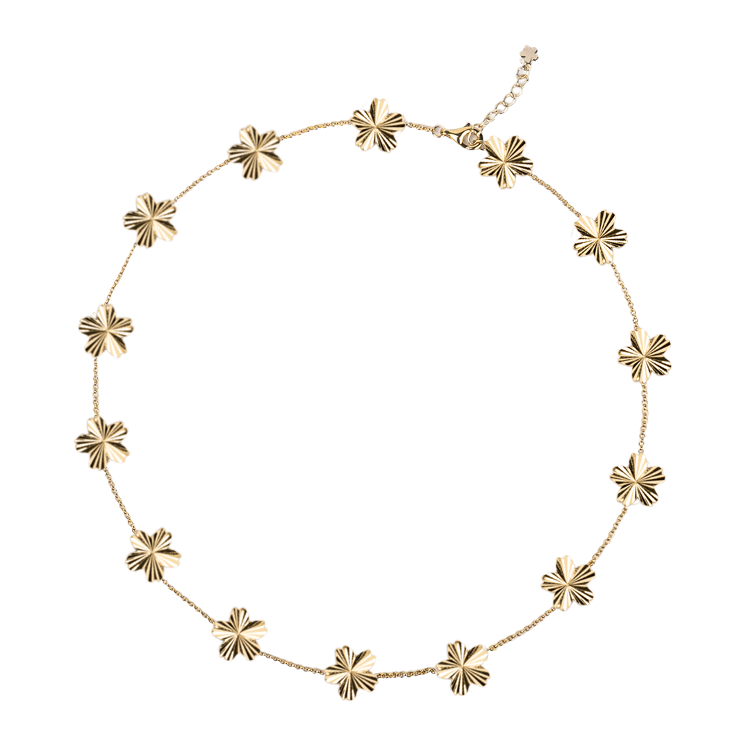 Cherry Blossom Gleam 14-Flower Shine Light Sakura Gold Necklace (18K Gold Plated)