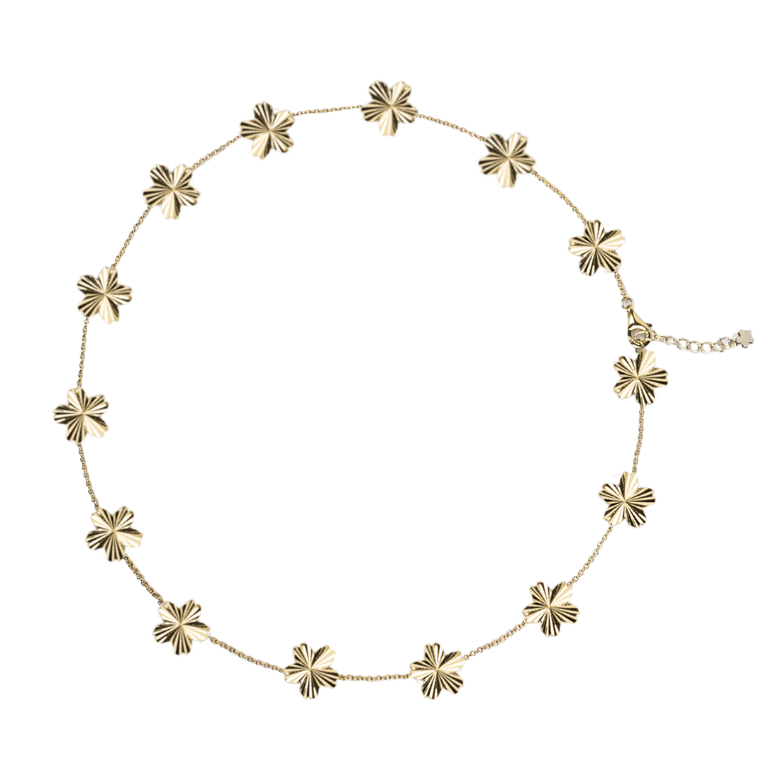 Cherry Blossom Gleam 14-Flower Shine Light Sakura Gold Necklace (18K Gold Plated)