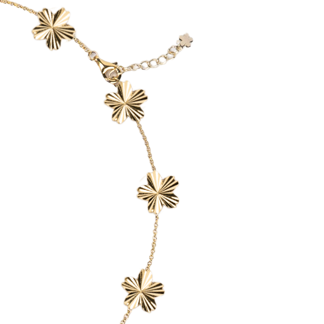 Cherry Blossom Gleam 14-Flower Shine Light Sakura Gold Necklace (18K Gold Plated)