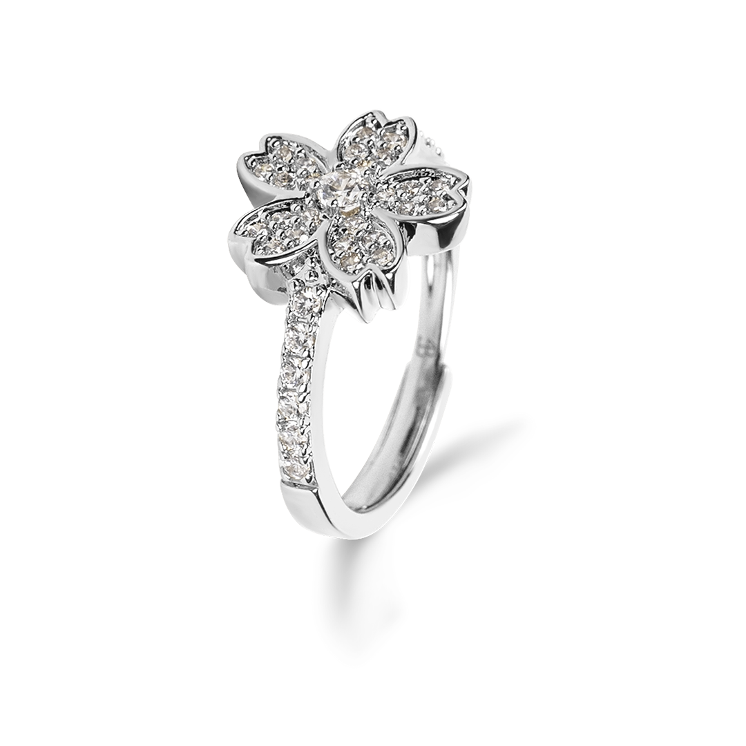 Cherry Blossom Symphony Sliver Sakura Adjustable Ring (Platinum Plated)