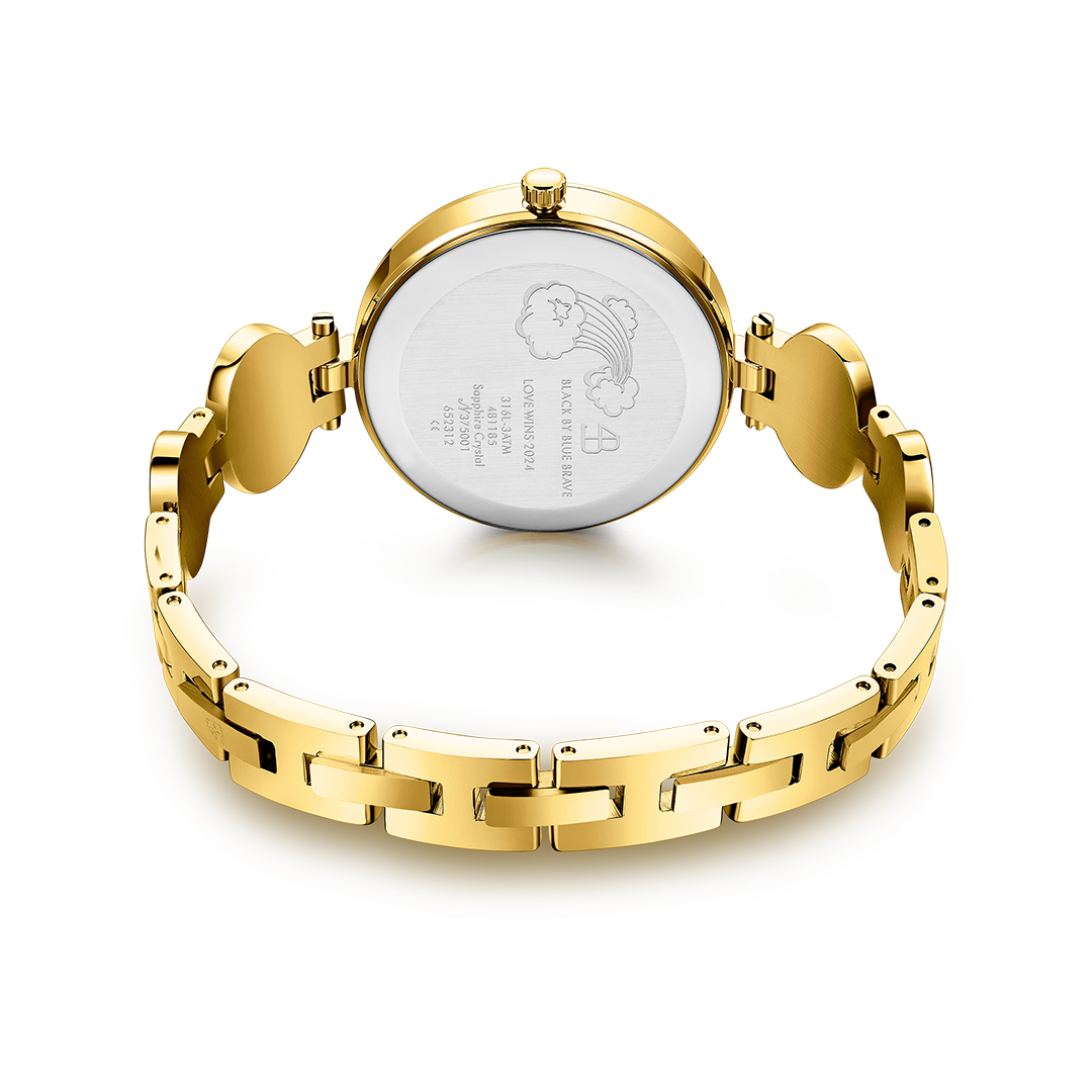 Love Wins 34mm Gold Dial Moving Rainbow Flag Bracelet Watch