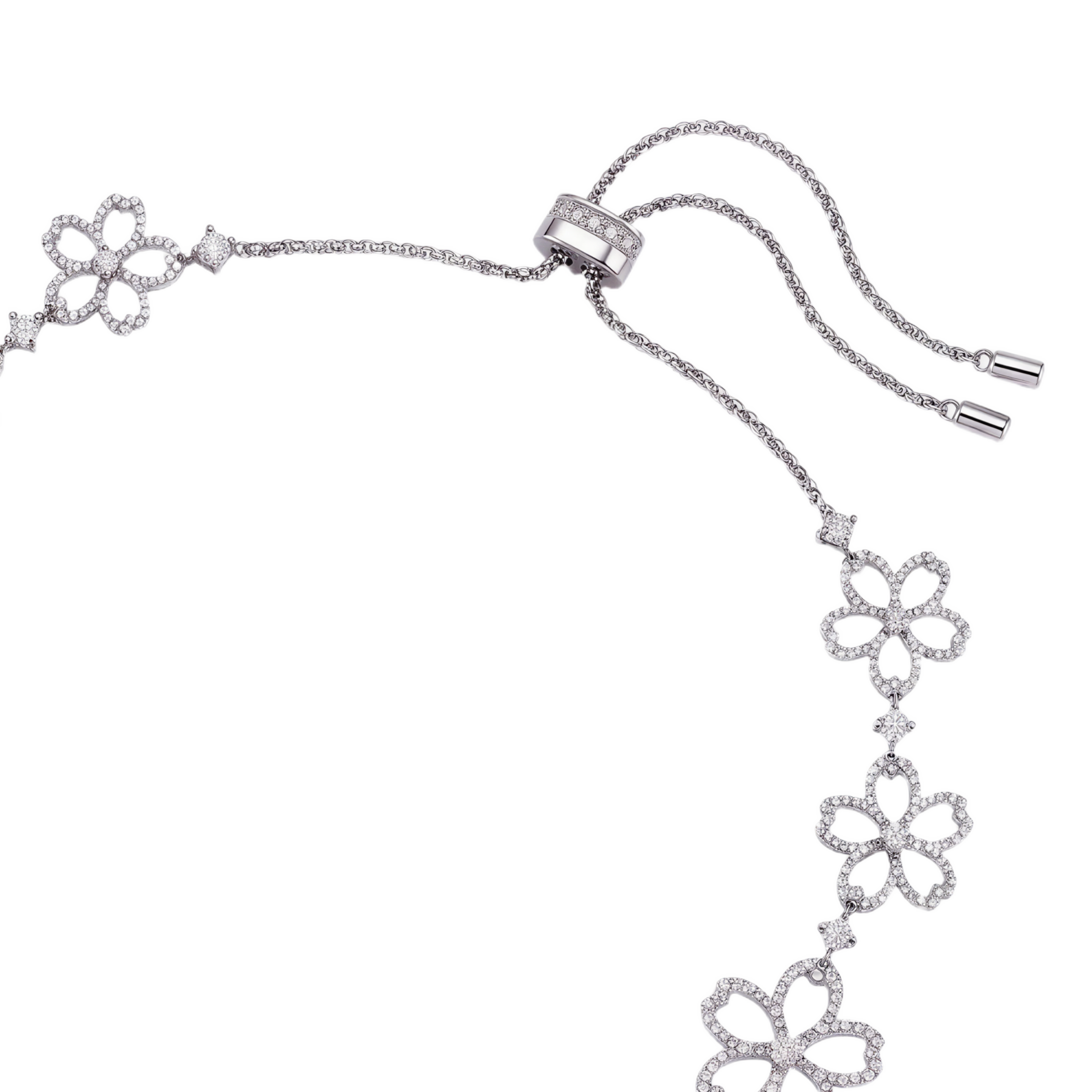 Cherry Blossom Cascade 11-Flower Sakura Zirconia Silver Necklace (Platinum Plated)