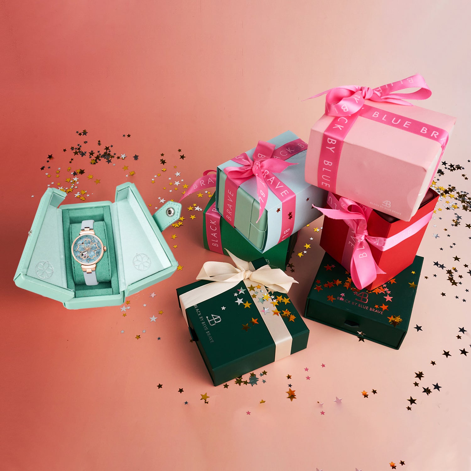 Women's Watches-Blue Cherry Blossom Automatic Watch-Leather Strap Watch