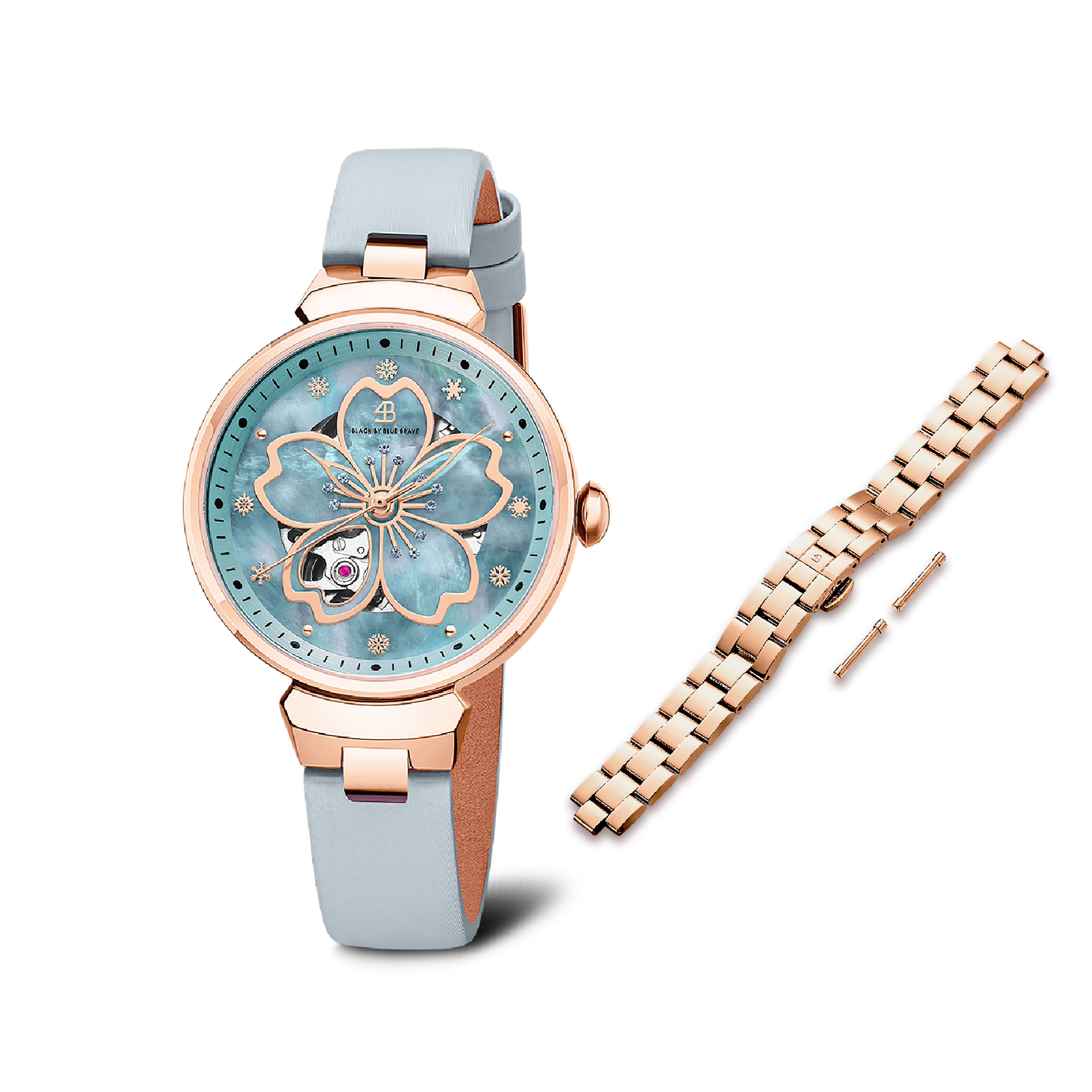 Blue Cherry Blossom 36mm Automatic Watch & Cherry Blossom Bracelet